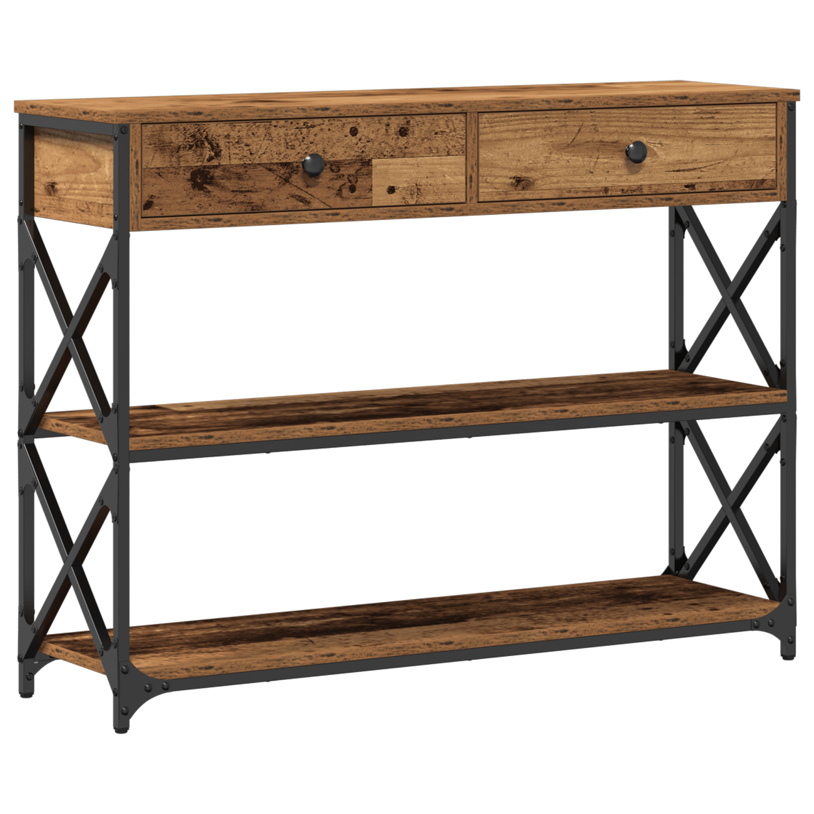 Masa consola, lemn vechi, 100x28x75 cm, lemn prelucrat si otel — imaginea 2