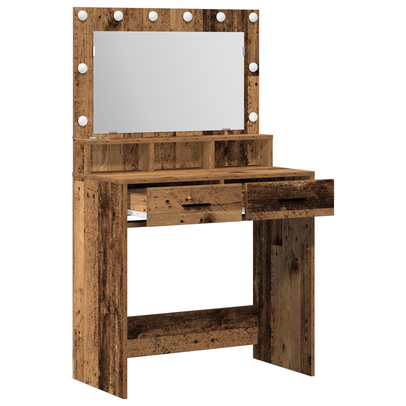 Masa de toaleta cu lumini LED, lemn rustic, 79x41x135 cm — imaginea 4