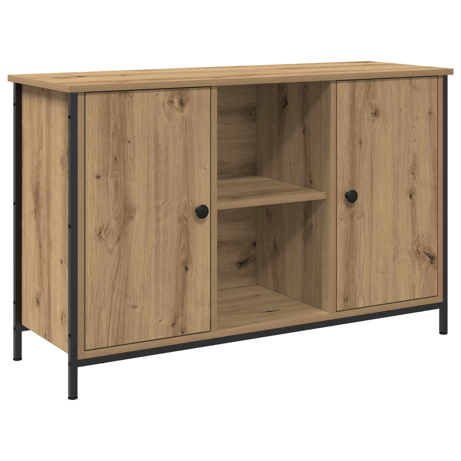 Dulap TV, stejar negru, 101x35x65 cm, lemn prelucrat & otel — imaginea 2