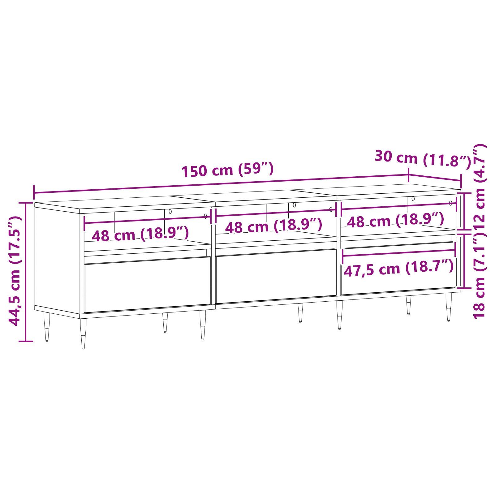 Dulap TV, stejar negru, 150x30x44,5 cm, lemn prelucrat — imaginea 11