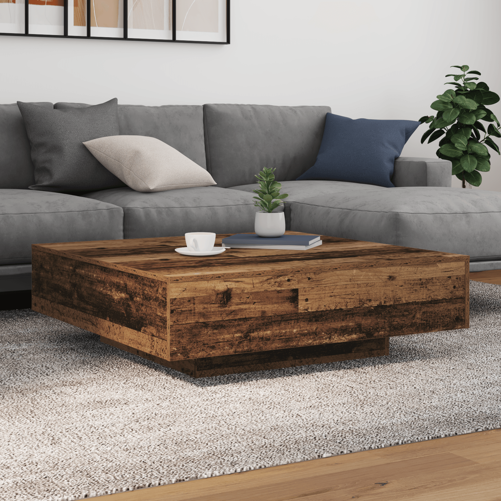 Masuta de cafea cu LED-uri, lemn vechi, 100x100x31 cm