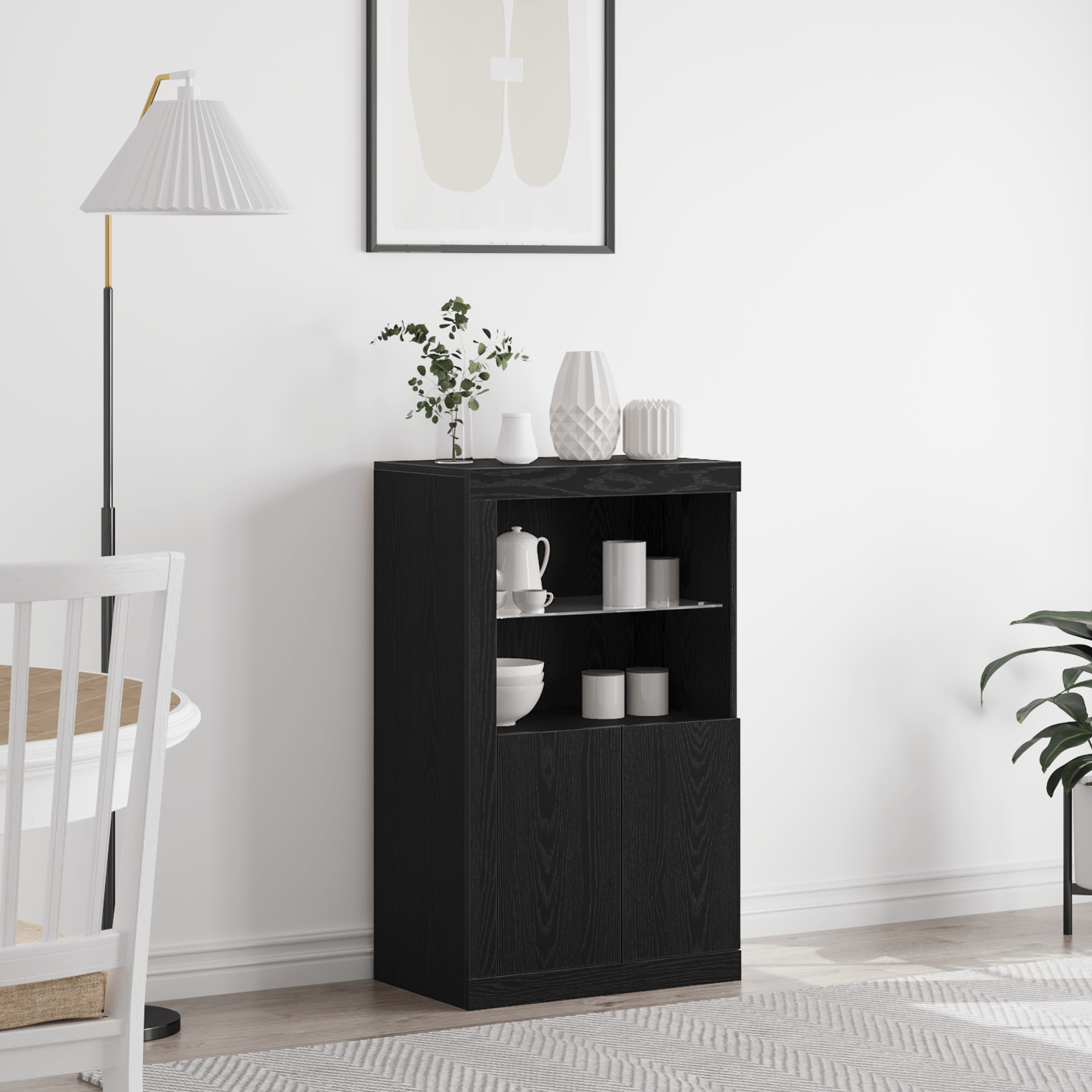 Bufet cu lumini LED Stejar Negru 60,5x37x100 cm