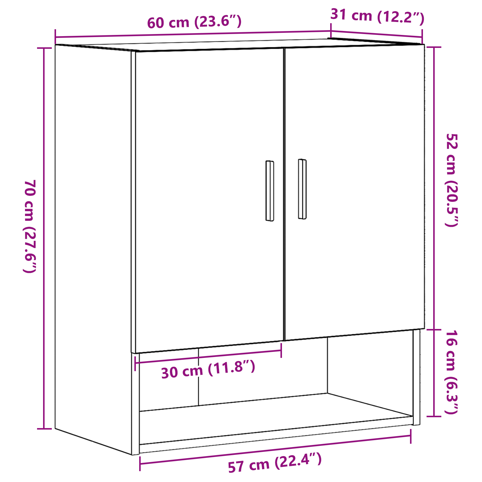 Dulap de perete Negru Stejar 60x31x70 cm din lemn prelucrat — imaginea 9