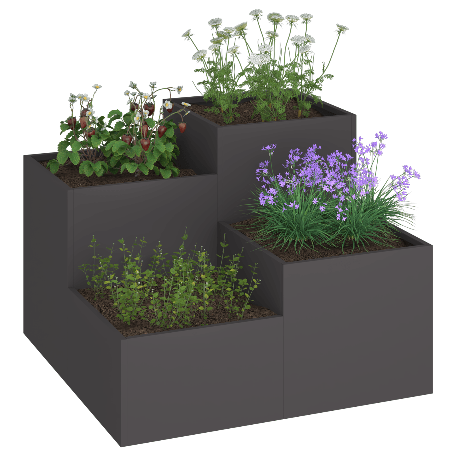 Jardiniera de gradina, 100x100x60 cm, negru, otel — imaginea 3
