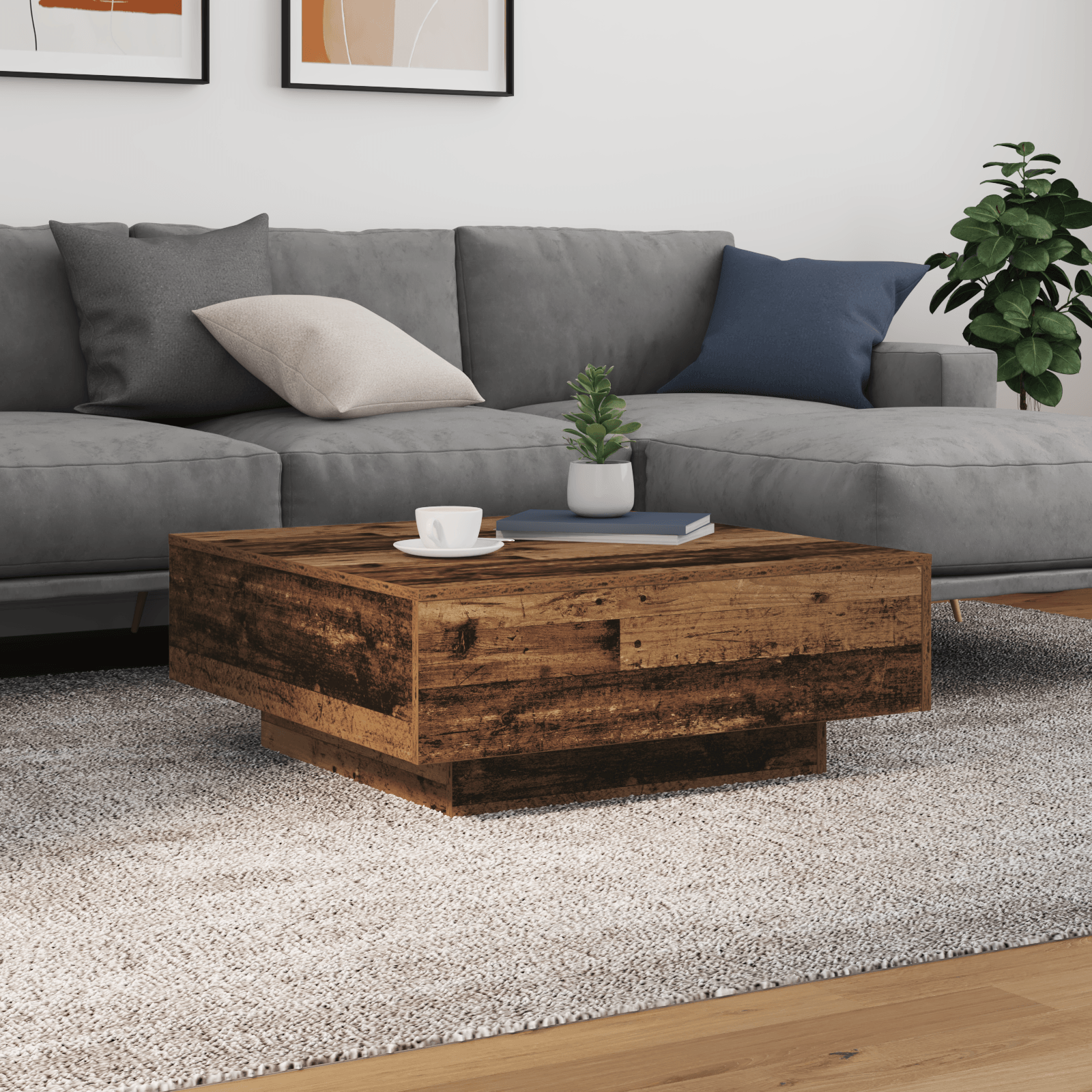 Masuta de cafea cu LED-uri, lemn vechi, 80x80x31 cm