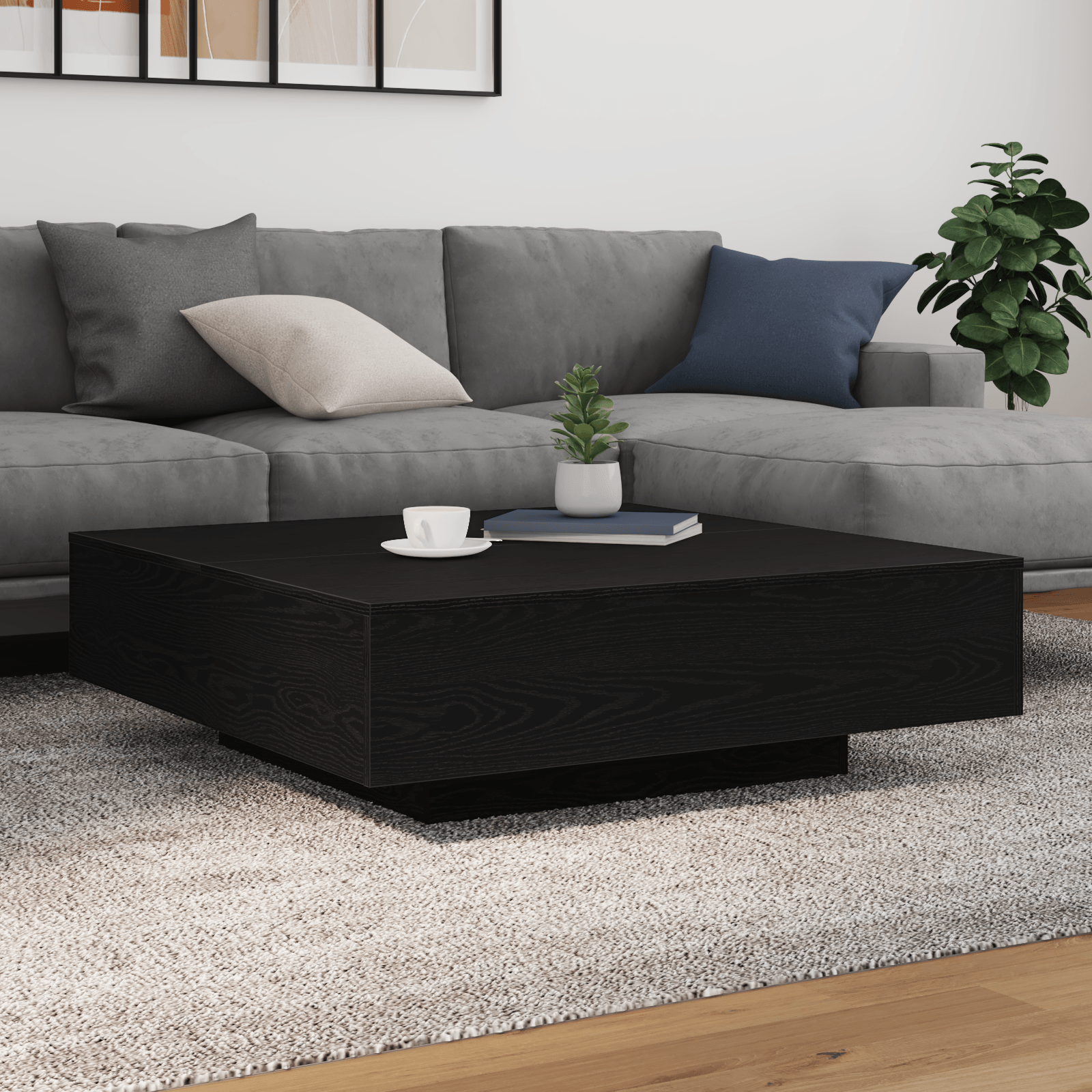 Masuta de cafea cu LED-uri, stejar negru, 100x100x31 cm