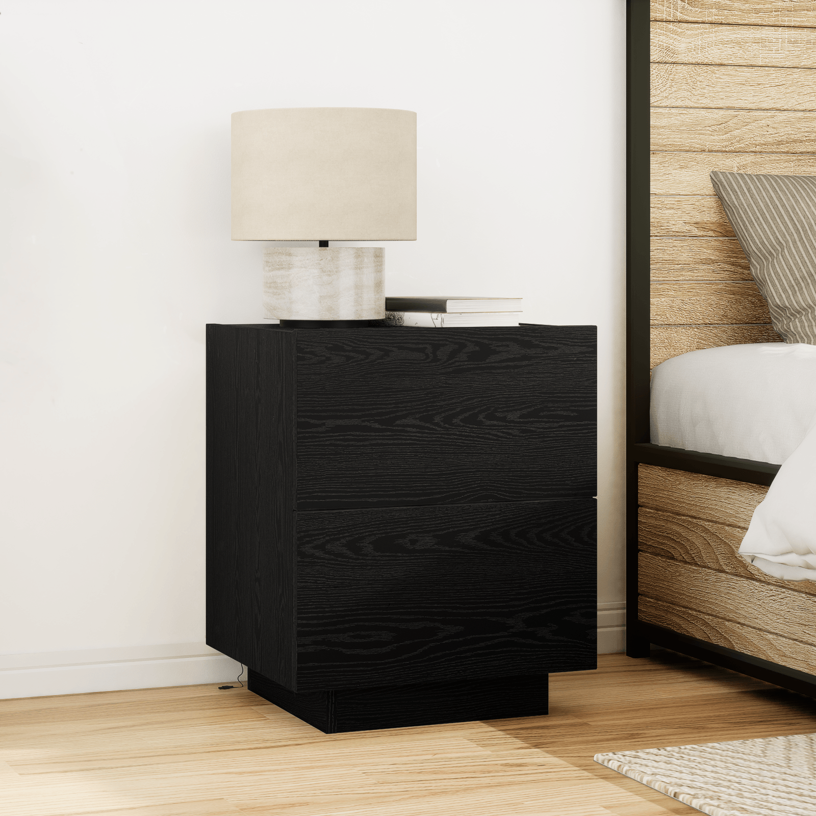 Noptiera cu LED-uri, stejar negru, 45x40x55 cm