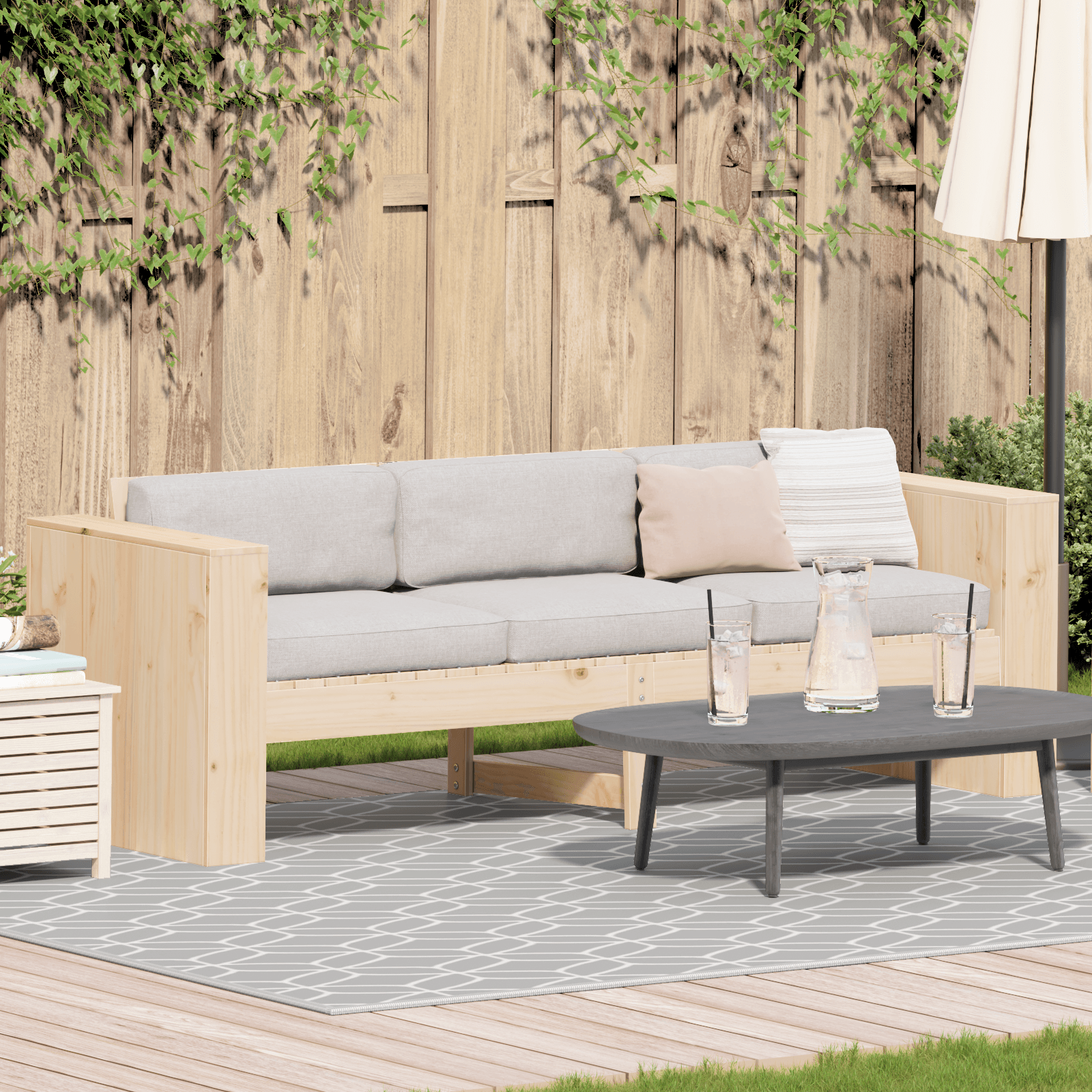 Canapea de gradina pentru 3 persoane Natural Lemn masiv de pin