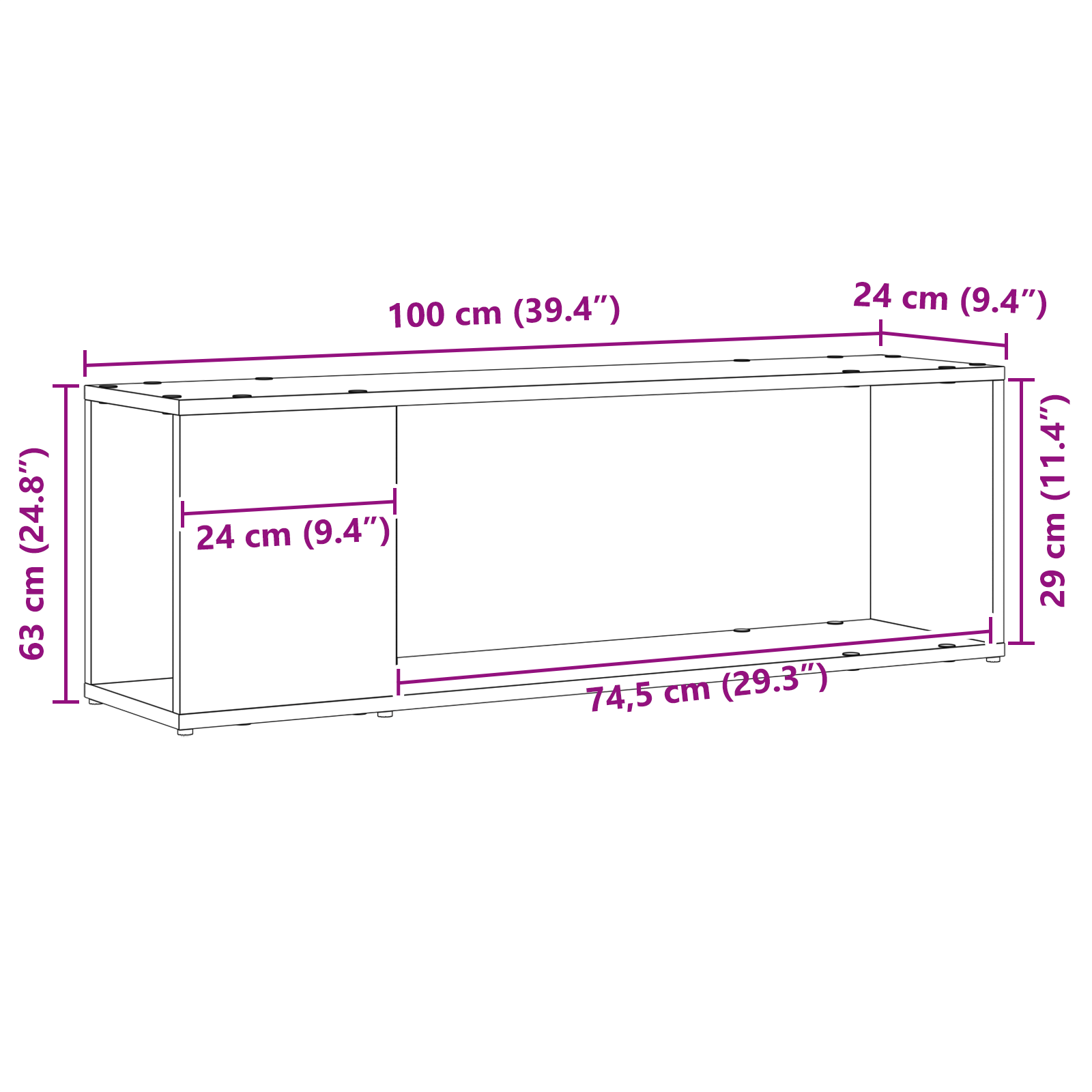 Biblioteca Neagra din Lemn de Stejar 100x24x32 cm — imaginea 9