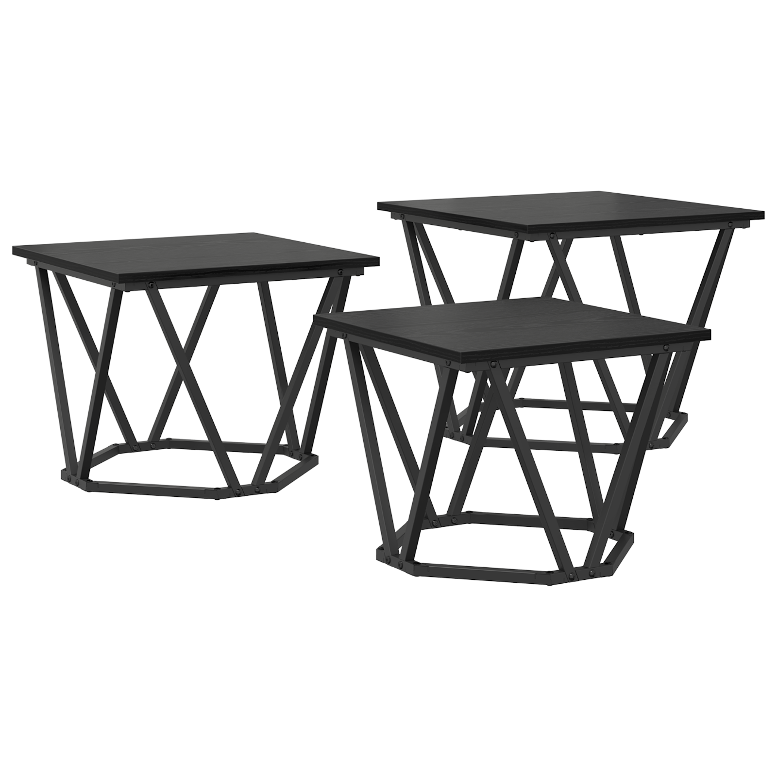 Set de 3 masute de cafea din lemn de stejar negru — imaginea 2