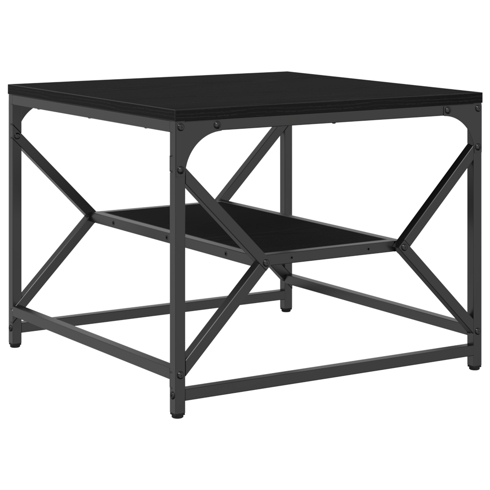 Masa de cafea din stejar negru cu raft, 51x50x40 cm, din lemn prelucrat — imaginea 2