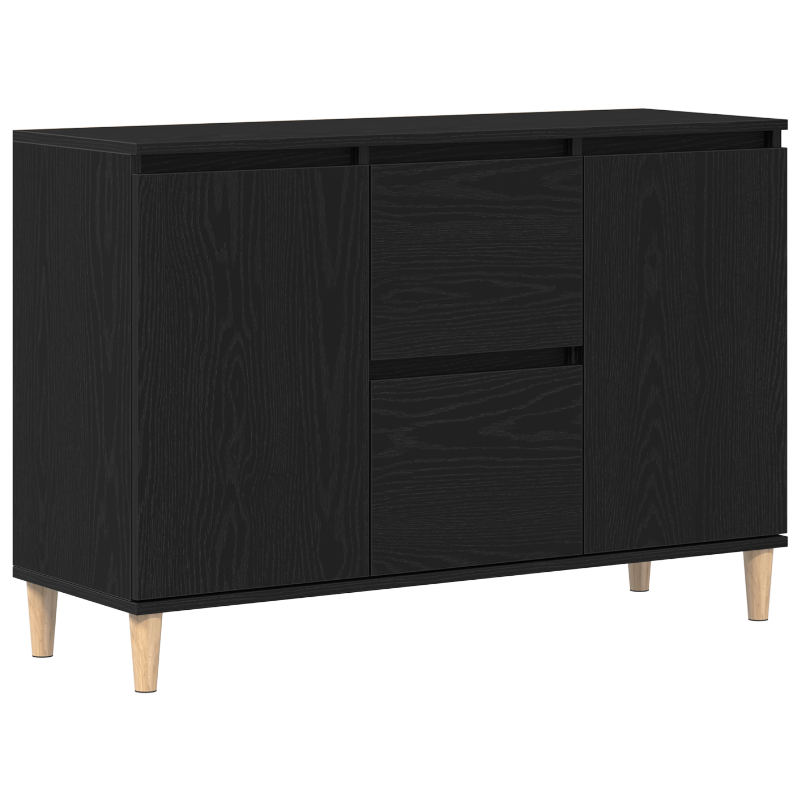 Bufet Negru Stejar 101x35x60 cm din Lemn Ingineresc — imaginea 2