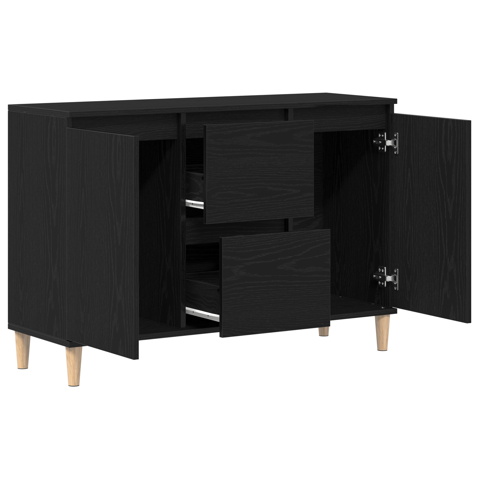 Bufet Negru Stejar 101x35x60 cm din Lemn Ingineresc — imaginea 5