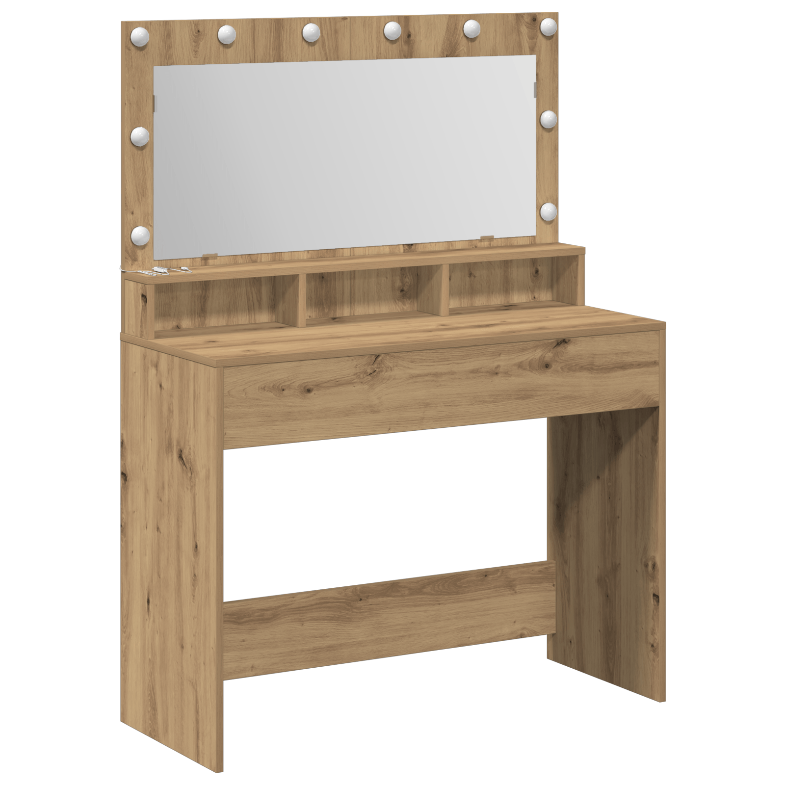 Masa de cosmetica cu lumini LED, stejar artizanal 100x41x135 cm — imaginea 2