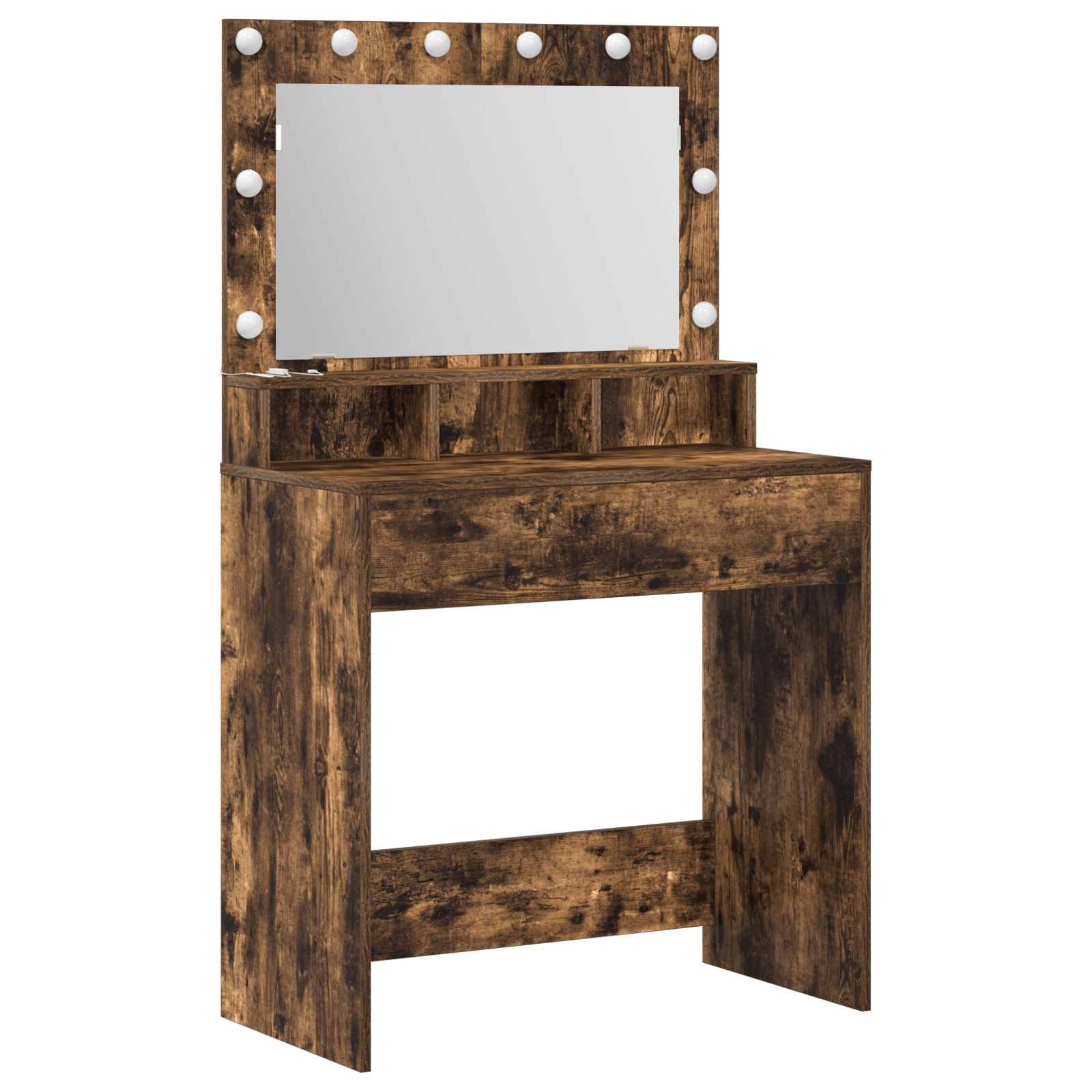 Masa de toaleta cu lumini LED, stejar fumuriu, 79x41x135 cm — imaginea 2