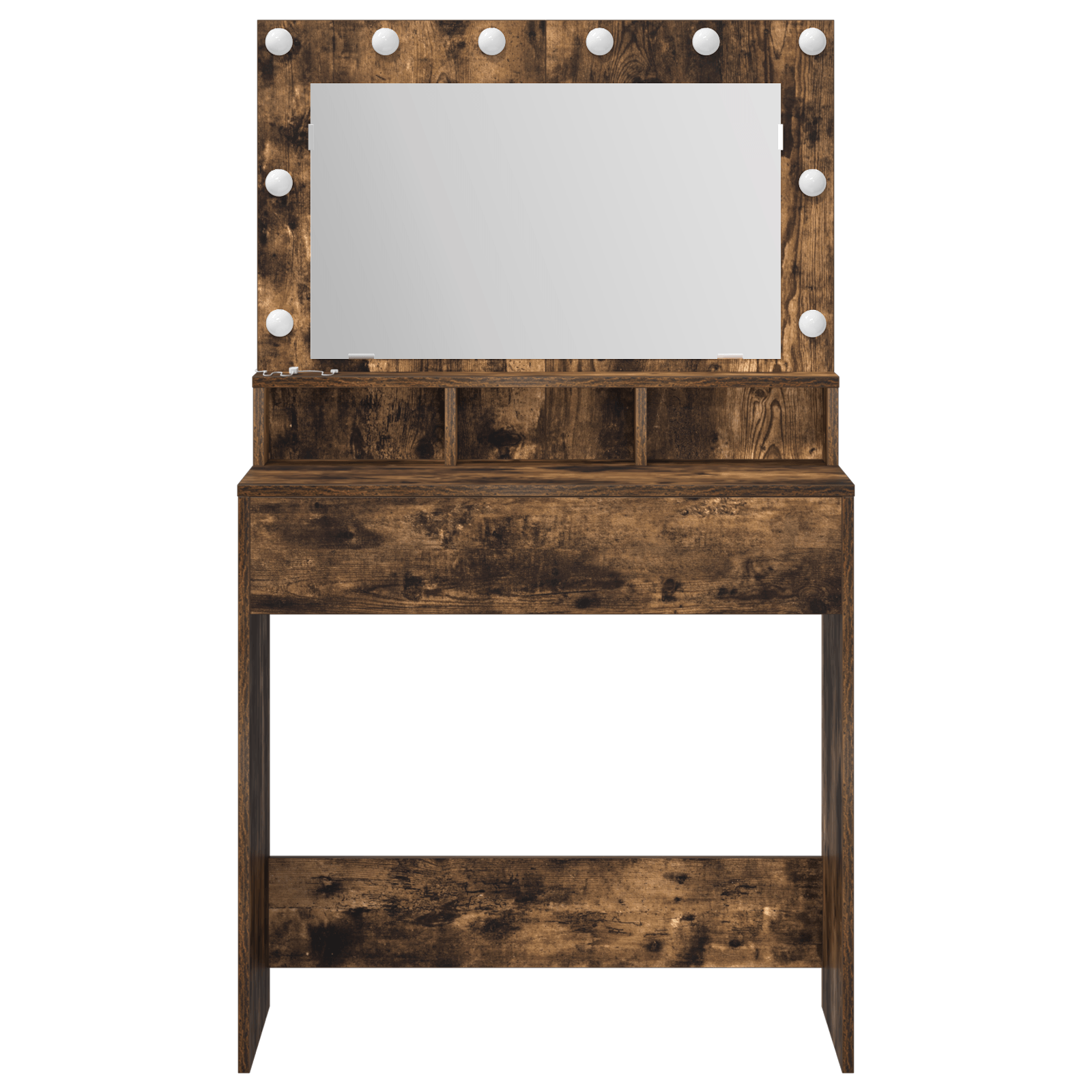 Masa de toaleta cu lumini LED, stejar fumuriu, 79x41x135 cm — imaginea 4