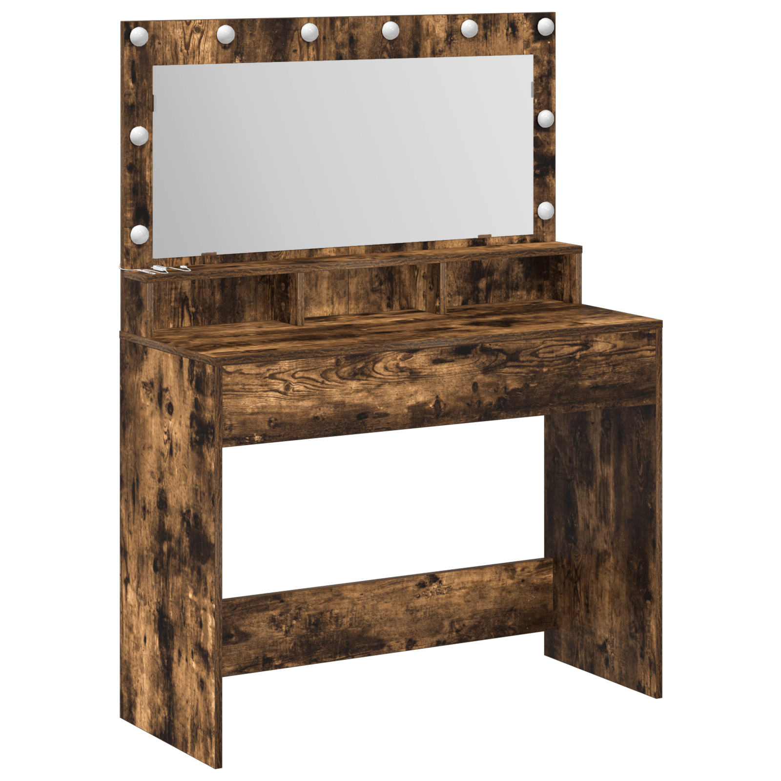 Masa de cosmetica cu lumini LED, stejar fumuriu, 100x41x135 cm — imaginea 2