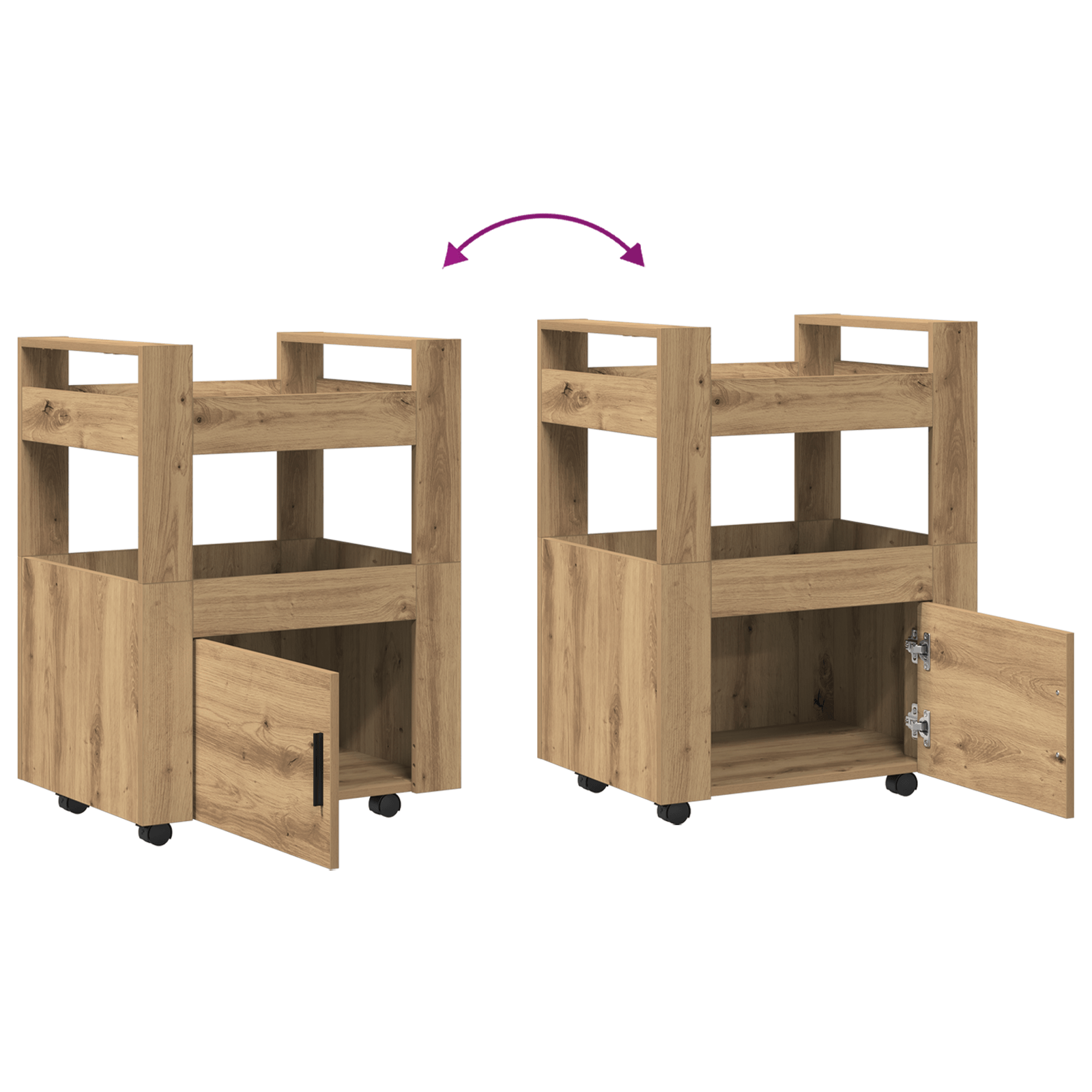 Carucior bucatarie, stejar artizanal 60x45x80 cm lemn prelucrat — imaginea 11