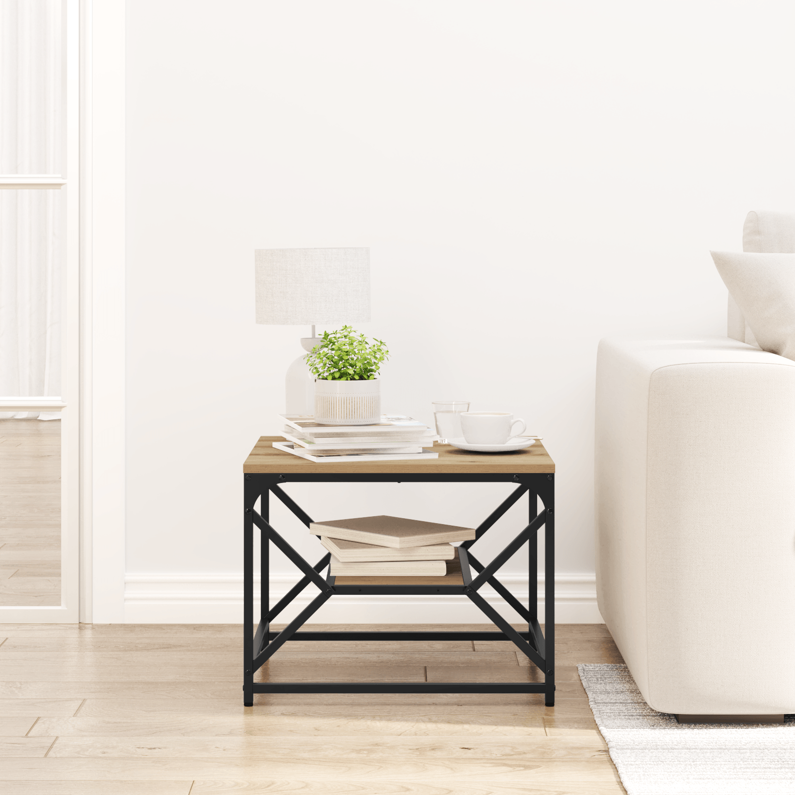 Masa de cafea cu raft Oakh Artisan 51x50x40 cm din lemn prelucrat — imaginea 4