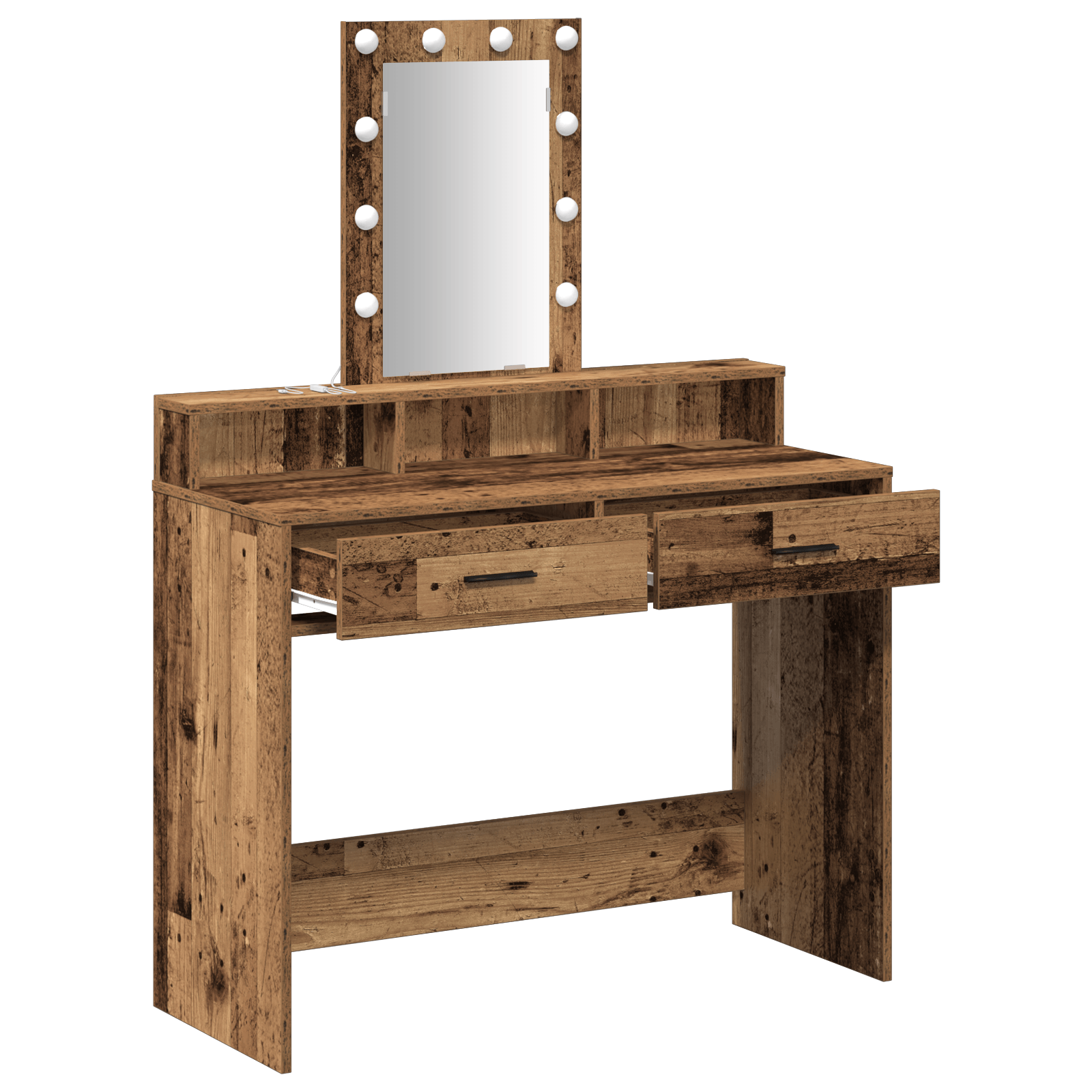Masa de toaleta cu LED, lemn vintage, 100x41x140 cm — imaginea 4