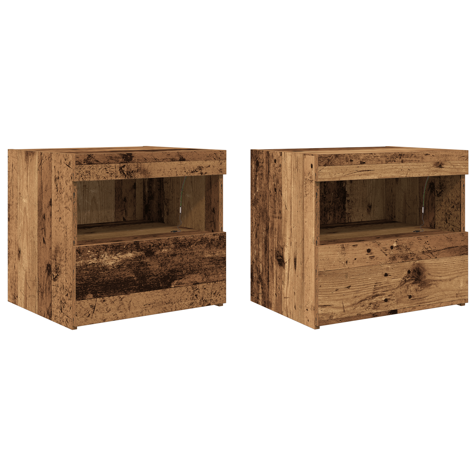 Noptiera cu lumini LED, 2 buc., lemn vechi, 50x40x45 cm — imaginea 2