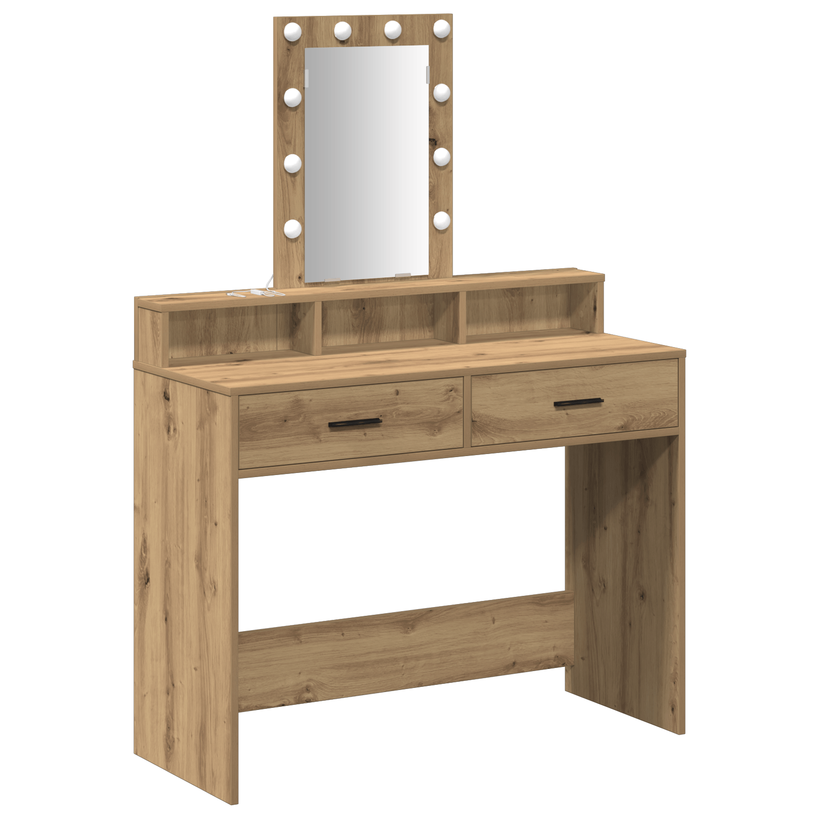 Masa de toaleta cu lumini LED Stejar Artisan 100x41x140 cm — imaginea 2