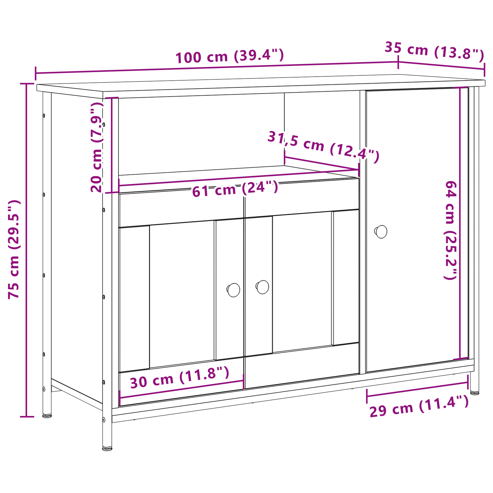 Dulap Artisan Stejar 100x35x75 cm Lemn prelucrat — imaginea 10