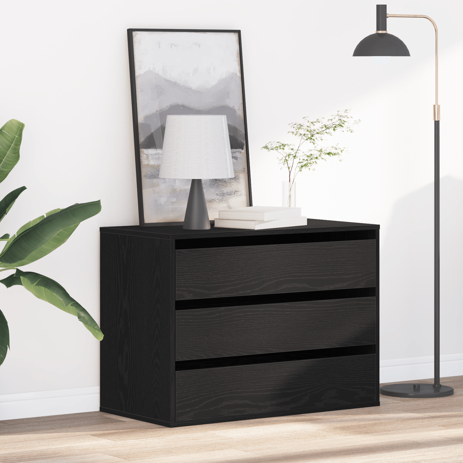 Comoda coltara Negru Stejar 80x41x58 cm Lemn prelucrat
