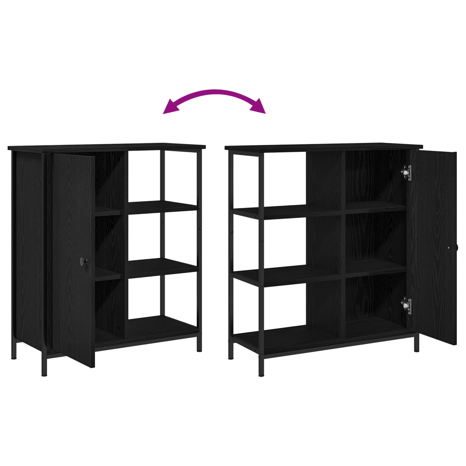 Bufet Negru Stejar 70x30x80 cm Lemn prelucrat — imaginea 9
