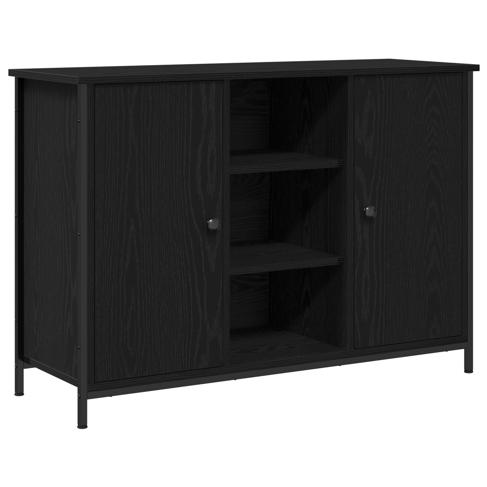 Buffet Stejar Negru 100x35x70 cm Lemn prelucrat si Otel — imaginea 2