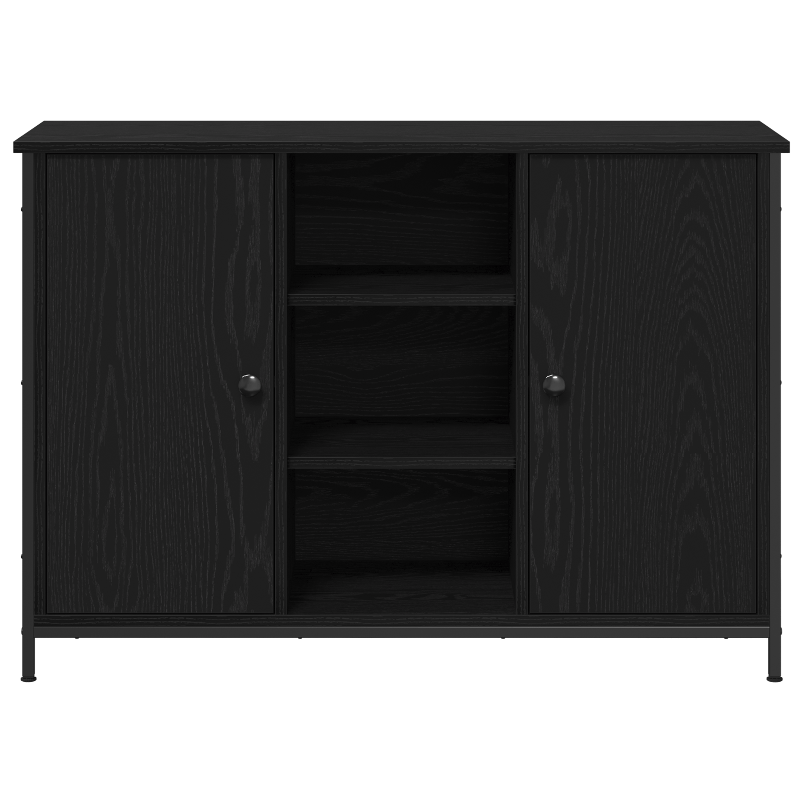 Buffet Stejar Negru 100x35x70 cm Lemn prelucrat si Otel — imaginea 6
