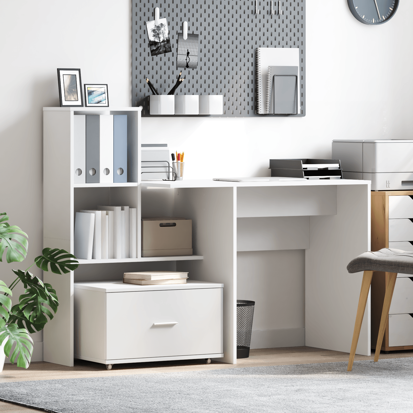 Cabinet cu Sertare cu Roti Alb 55x45x33.5 cm Lemn Combinat