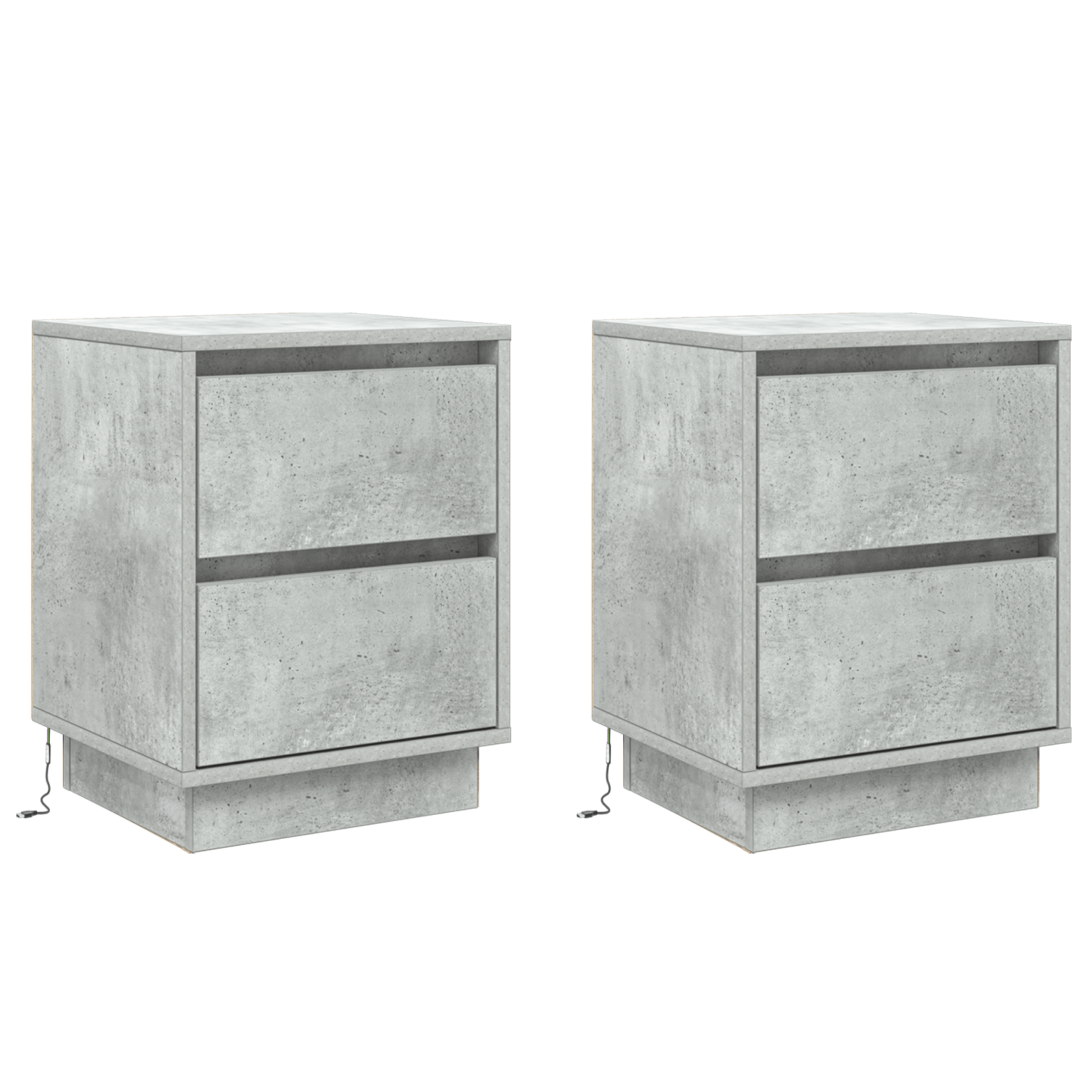 Noptiere cu lumini LED 2 buc Gri din beton 39x34.5x50 cm — imaginea 2