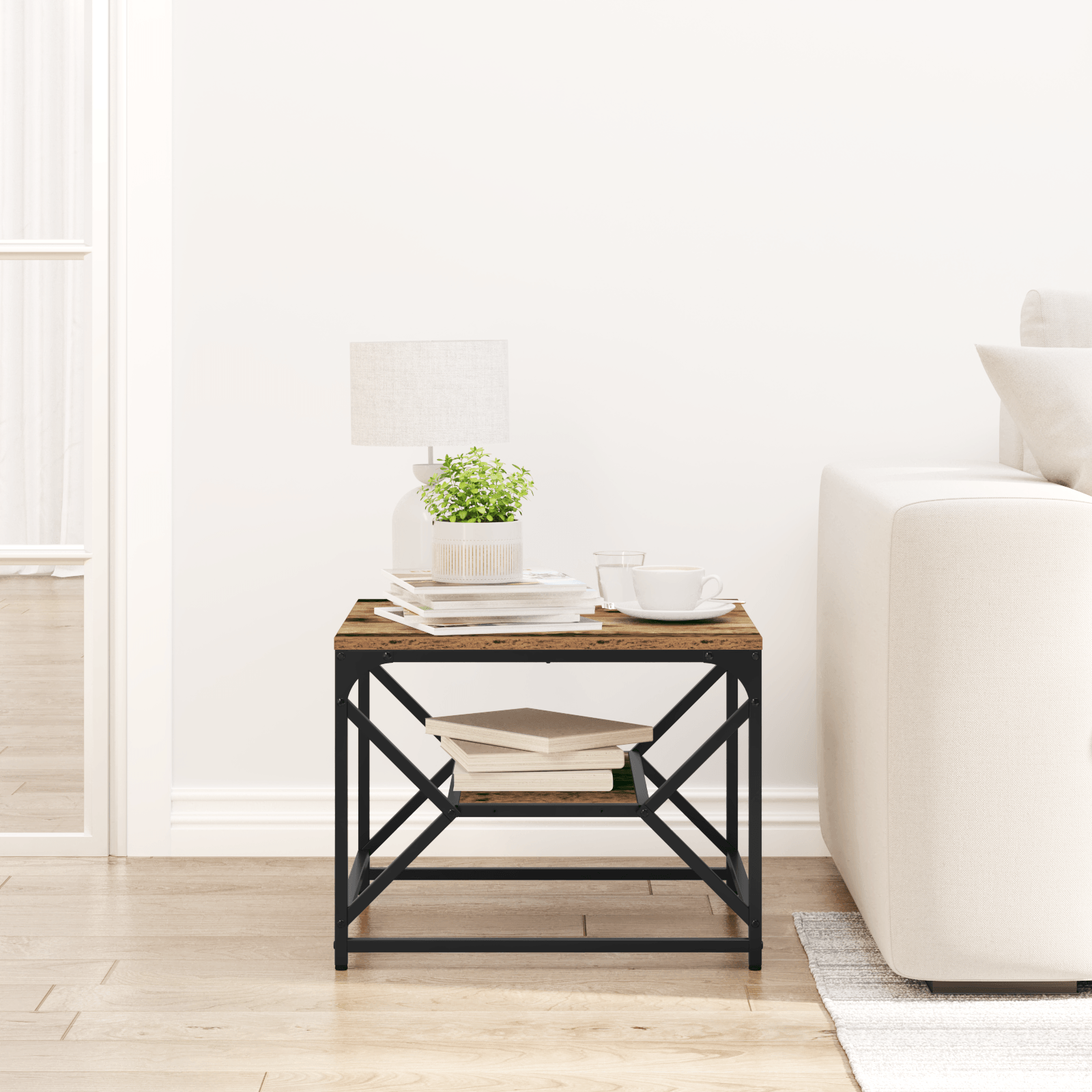 Masa de cafea cu raft din lemn vechi 51x50x40 cm din lemn compus — imaginea 4