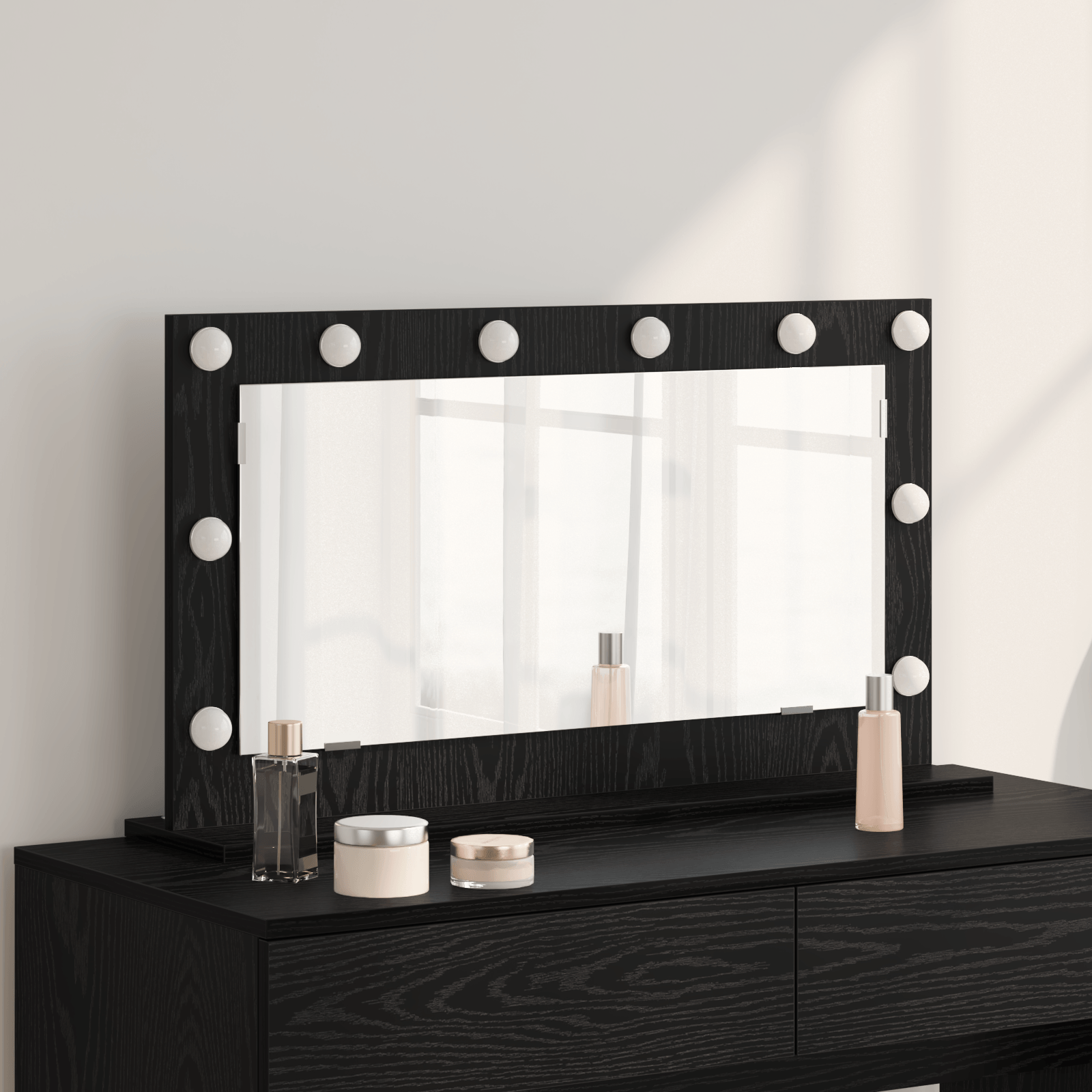 Oglinga vanity cu lumini LED Stejar Negru 80x45x18 cm