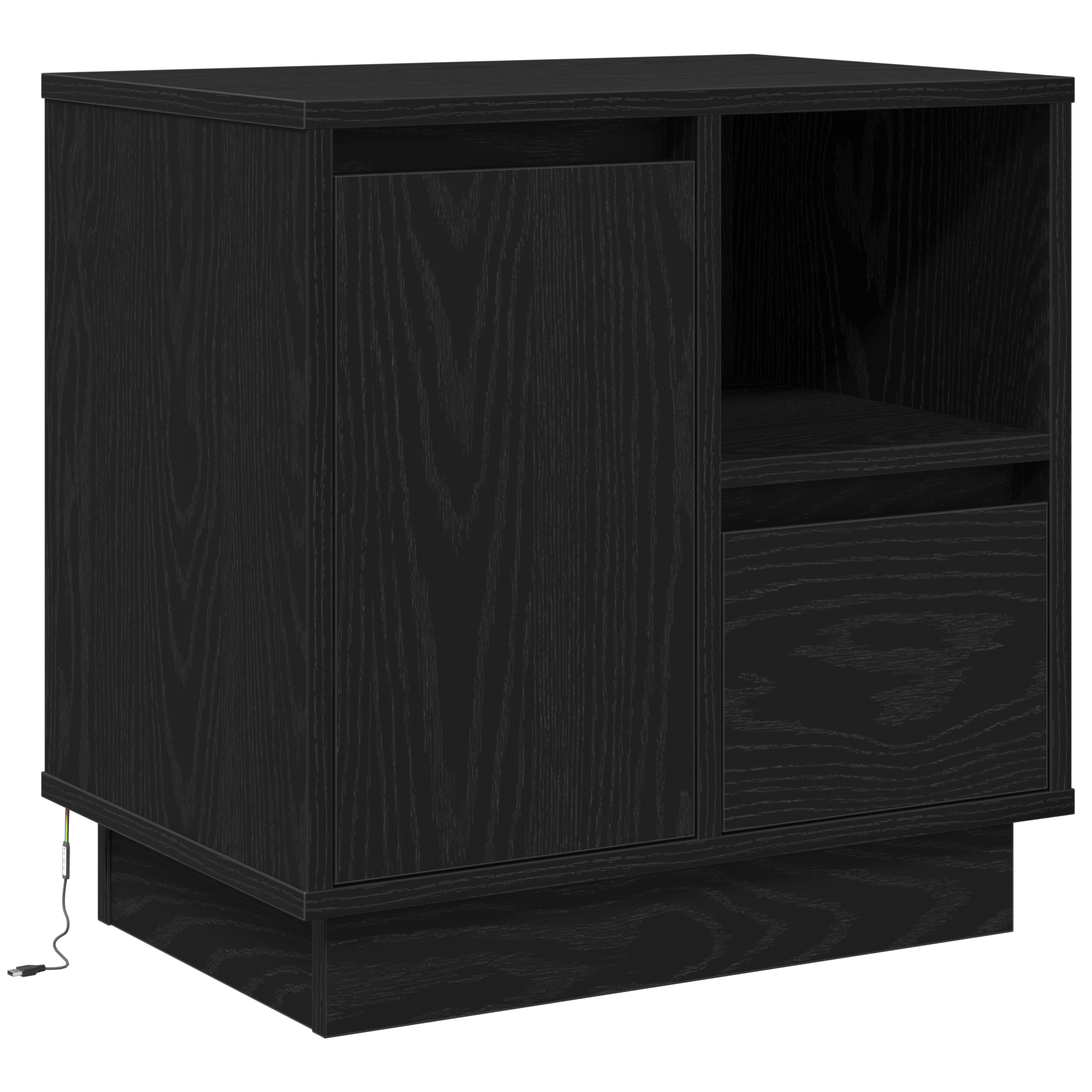 Noptiera cu LED Stejar Negru 50x34,5x50 cm — imaginea 2