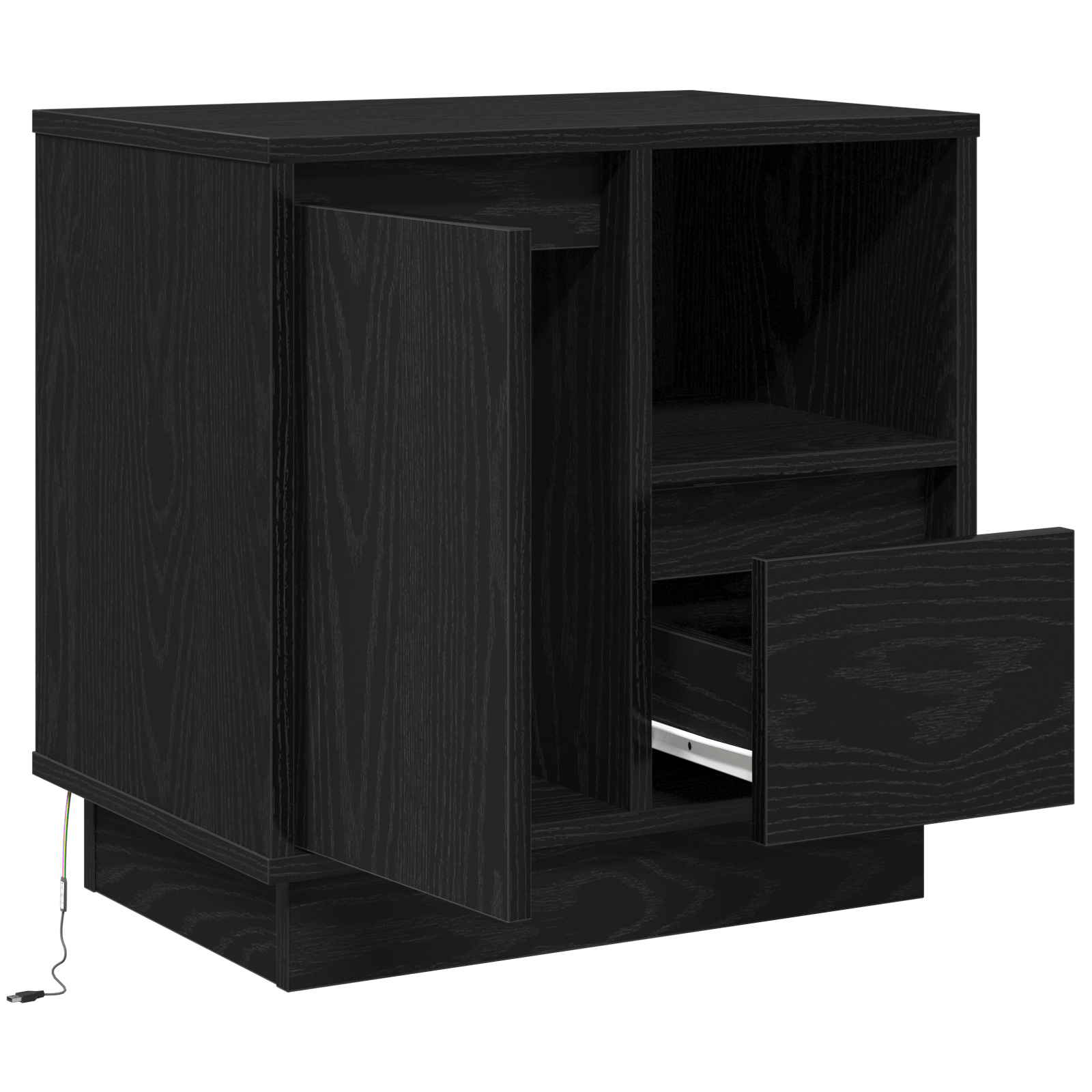 Noptiera cu LED Stejar Negru 50x34,5x50 cm — imaginea 5
