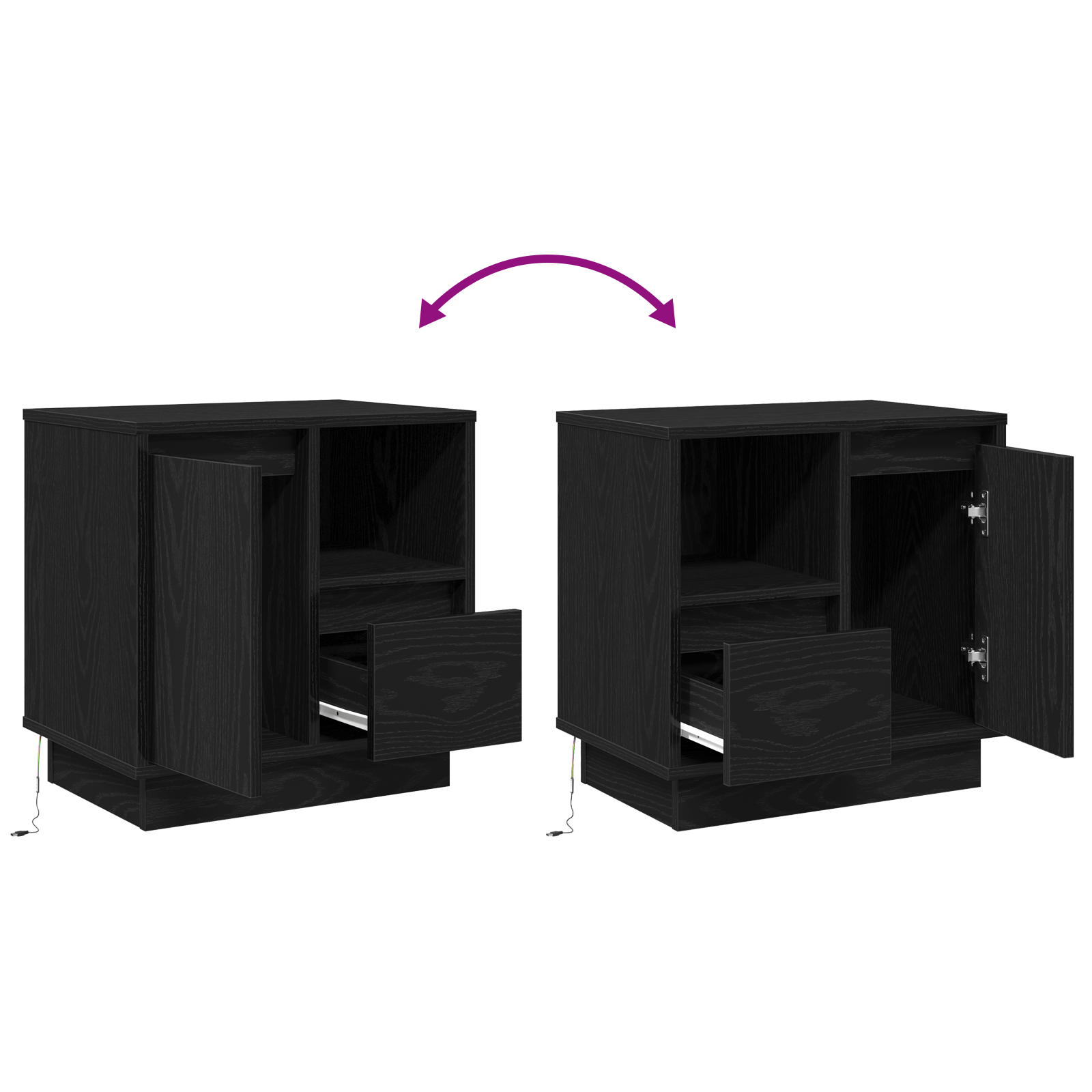 Noptiera cu LED Stejar Negru 50x34,5x50 cm — imaginea 13