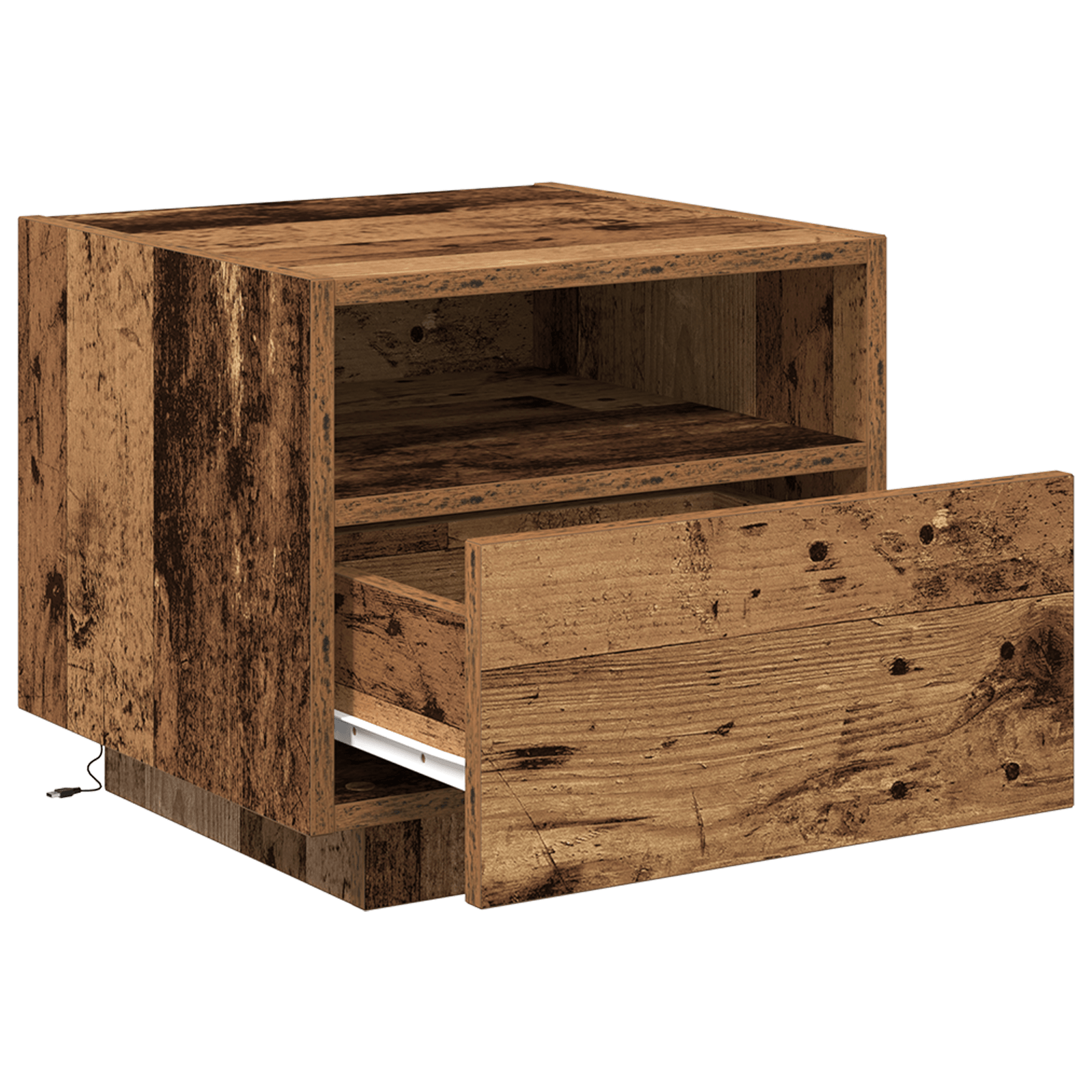 Noptiera cu LED-uri, lemn vechi, 40x39x37 cm — imaginea 5