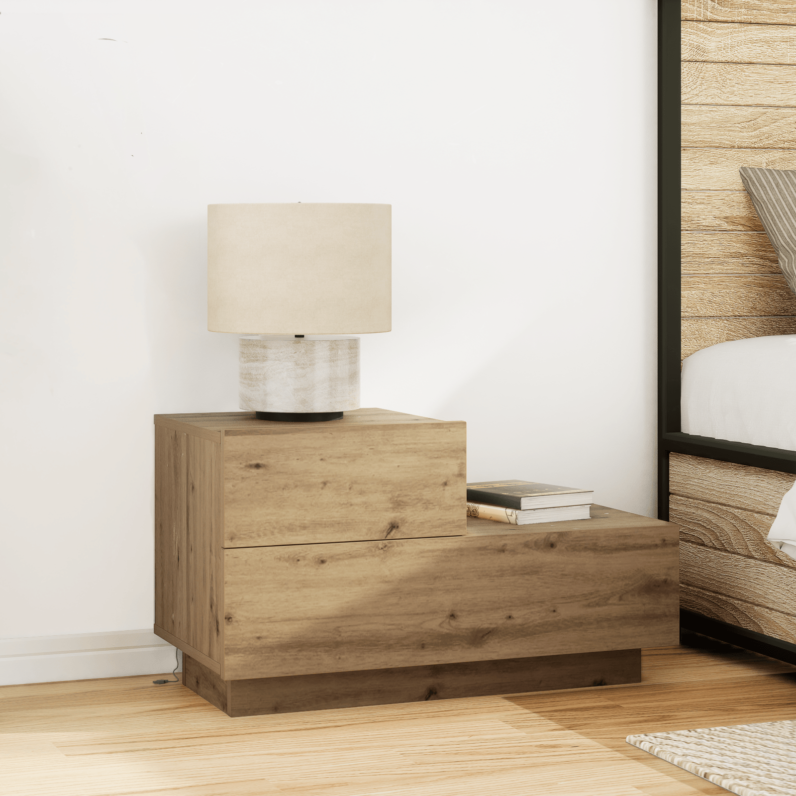 Noptiera cu LED-uri, stejar artizanal, 100x36x49 cm