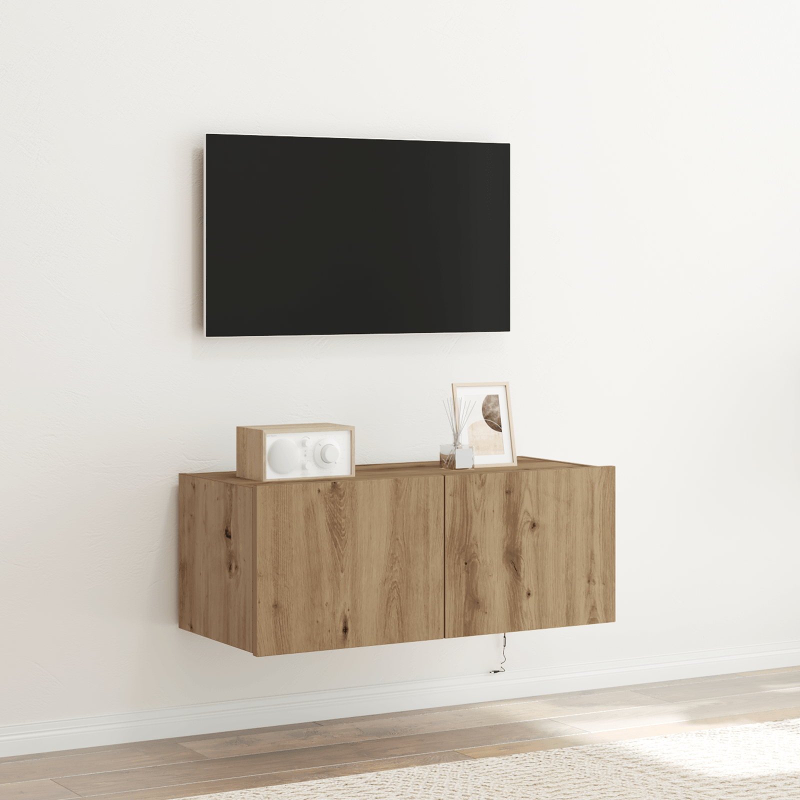 Dulap de perete cu LED-uri, stejar artizanal, 80x35x31 cm