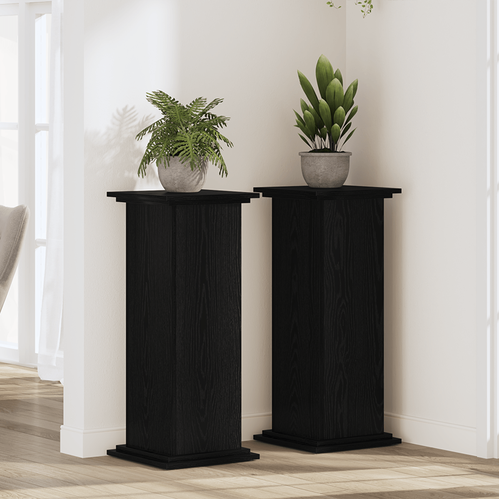 Suport pentru plante stejar negru 33x33x80 cm lemn ingineresc