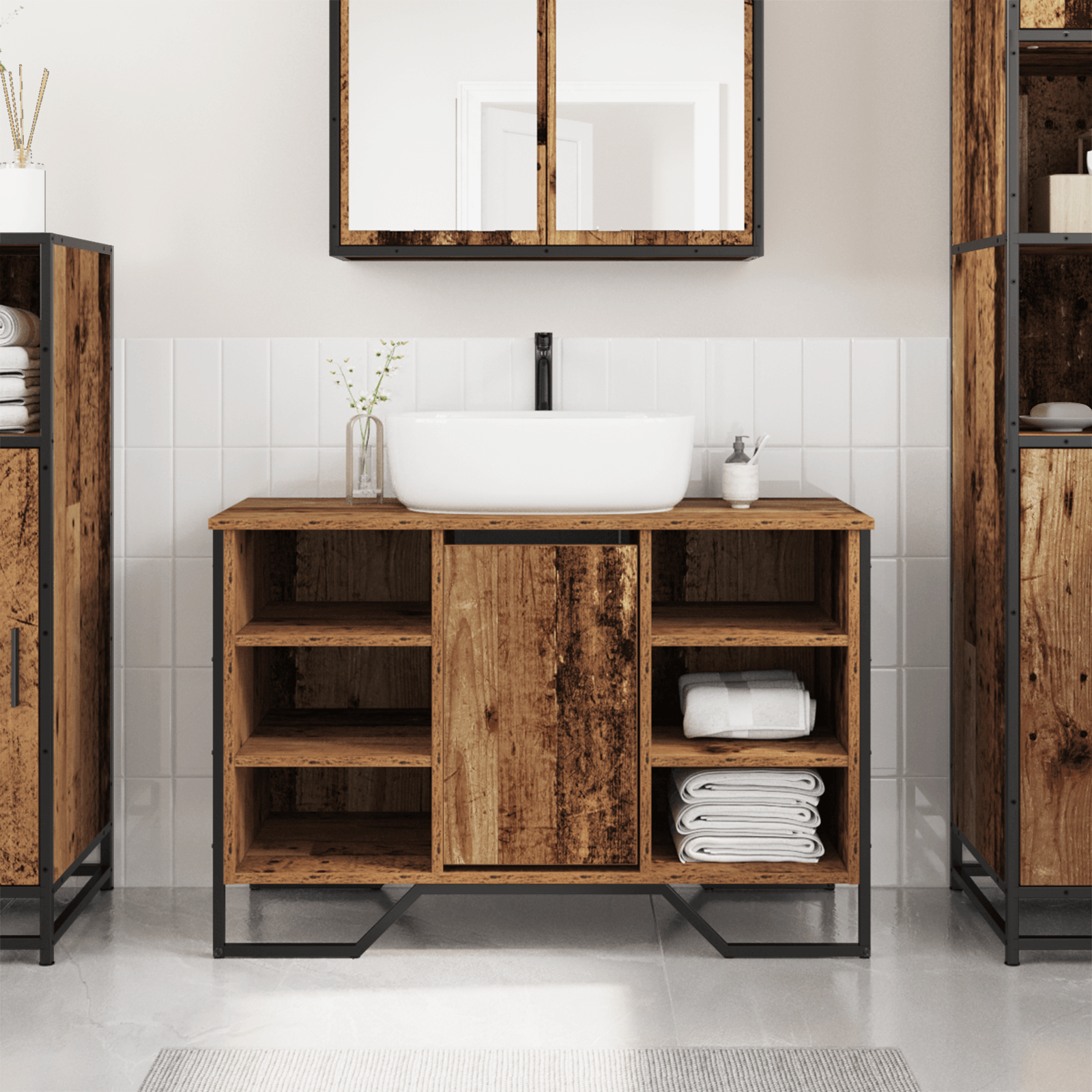 Cabinet de chiuveta Lemn vechi 91x35x60 cm Lemn stratificat