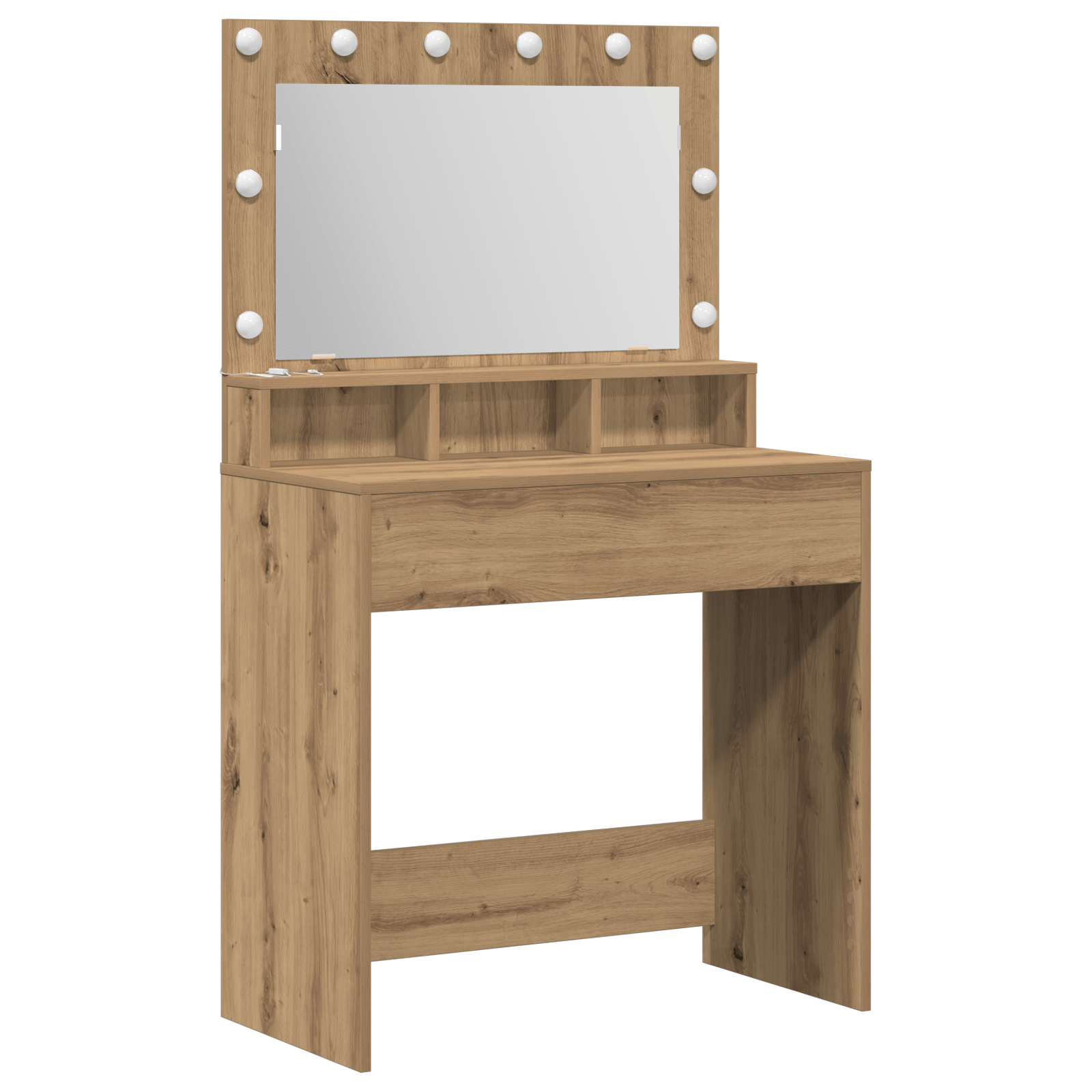 Masa de toaleta cu lumini LED, stejar artizanal, 79x41x135 cm — imaginea 2