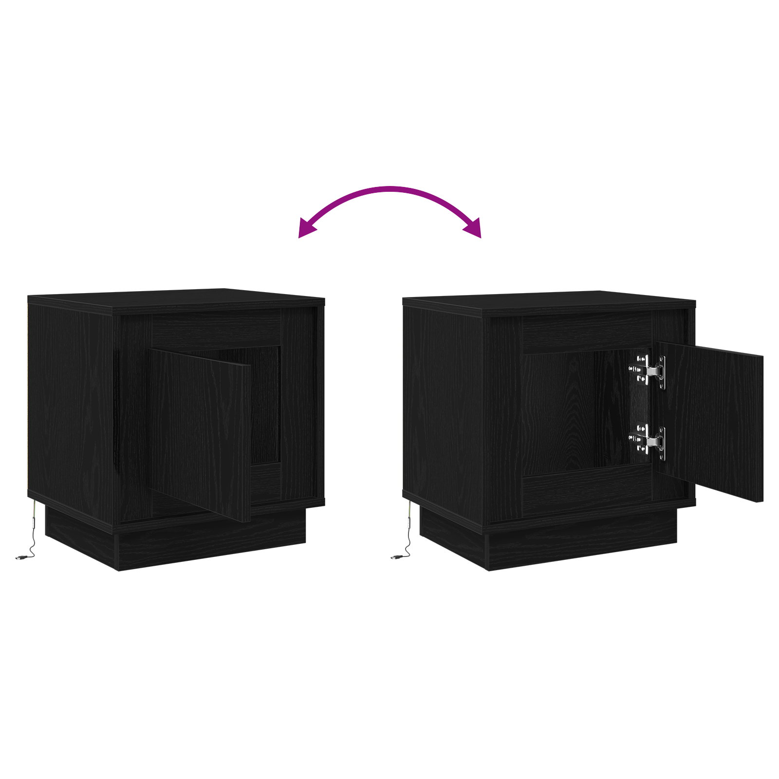 Noptiera cu Lumini LED Stejar Negru 44x34,5x45 cm — imaginea 12