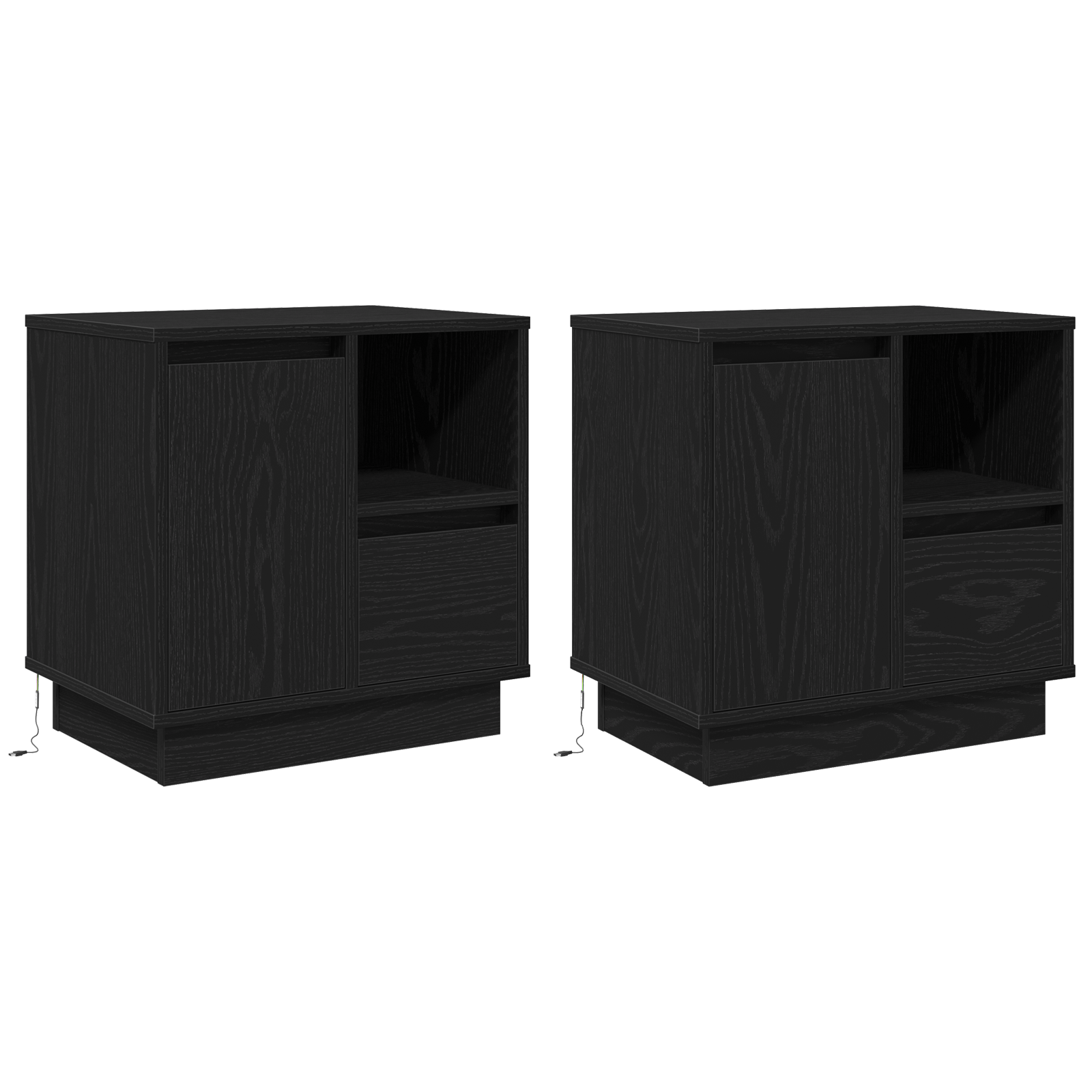 Noptiere cu LED 2 buc Negru Stejar 50x34,5x50 cm — imaginea 2