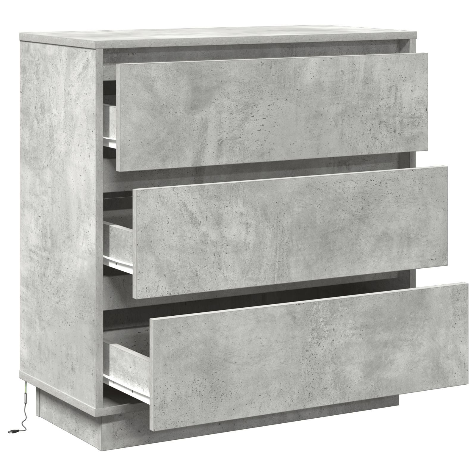 Noptiera cu LED, gri beton, 71x34,5x75 cm, lemn prelucrat — imaginea 5