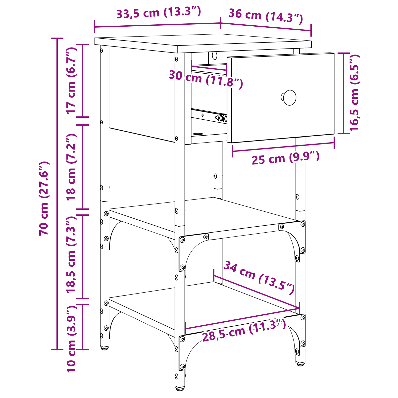 Noptiere 2 buc Lemn Vechi 34x36x70 cm Lemn Ingineresc — imaginea 12