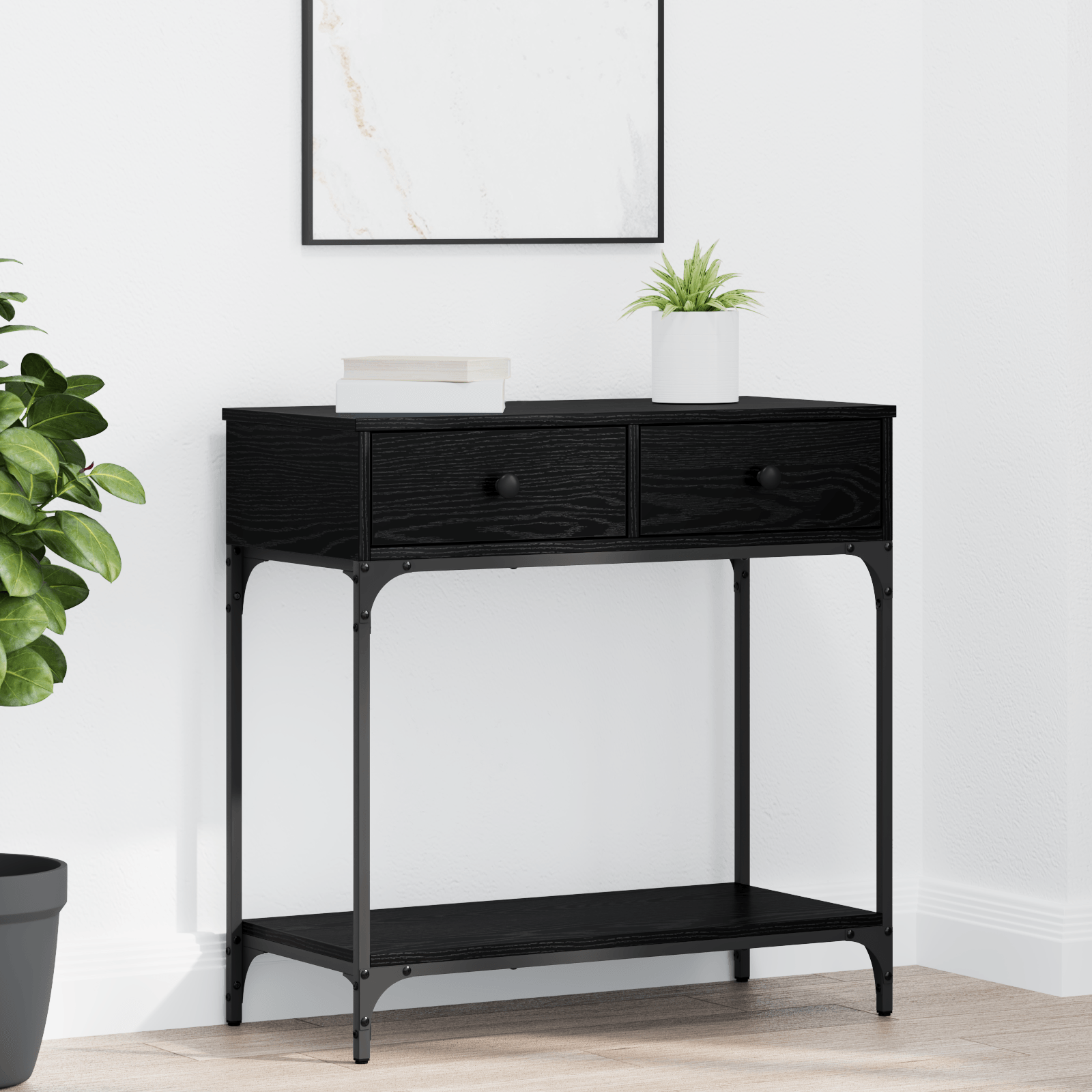 Masa consola Stejar negru 75x34.5x75 cm Lemn prelucrat