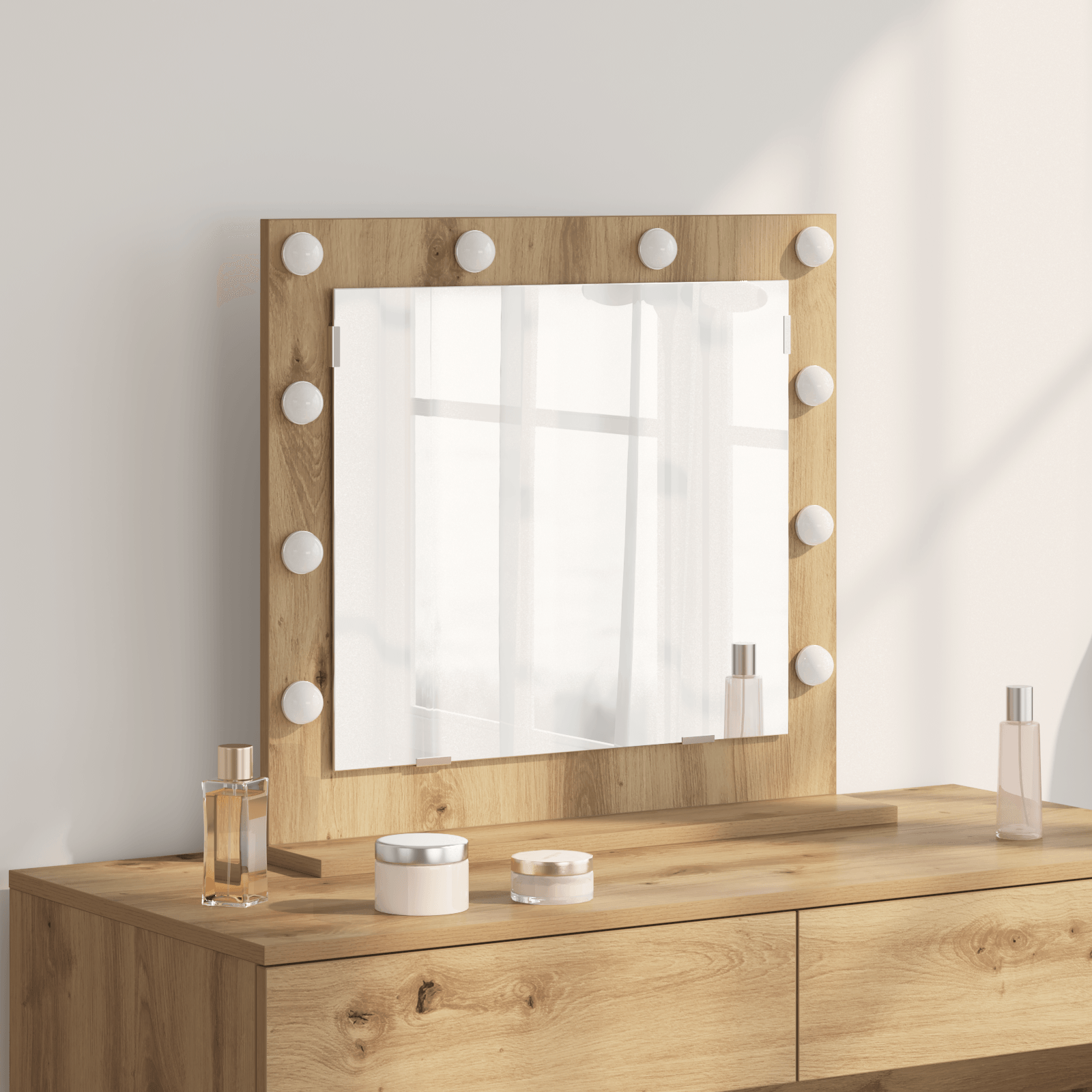 Oglinda de toaleta cu lumini LED Stejar Artisan 60x55x18 cm